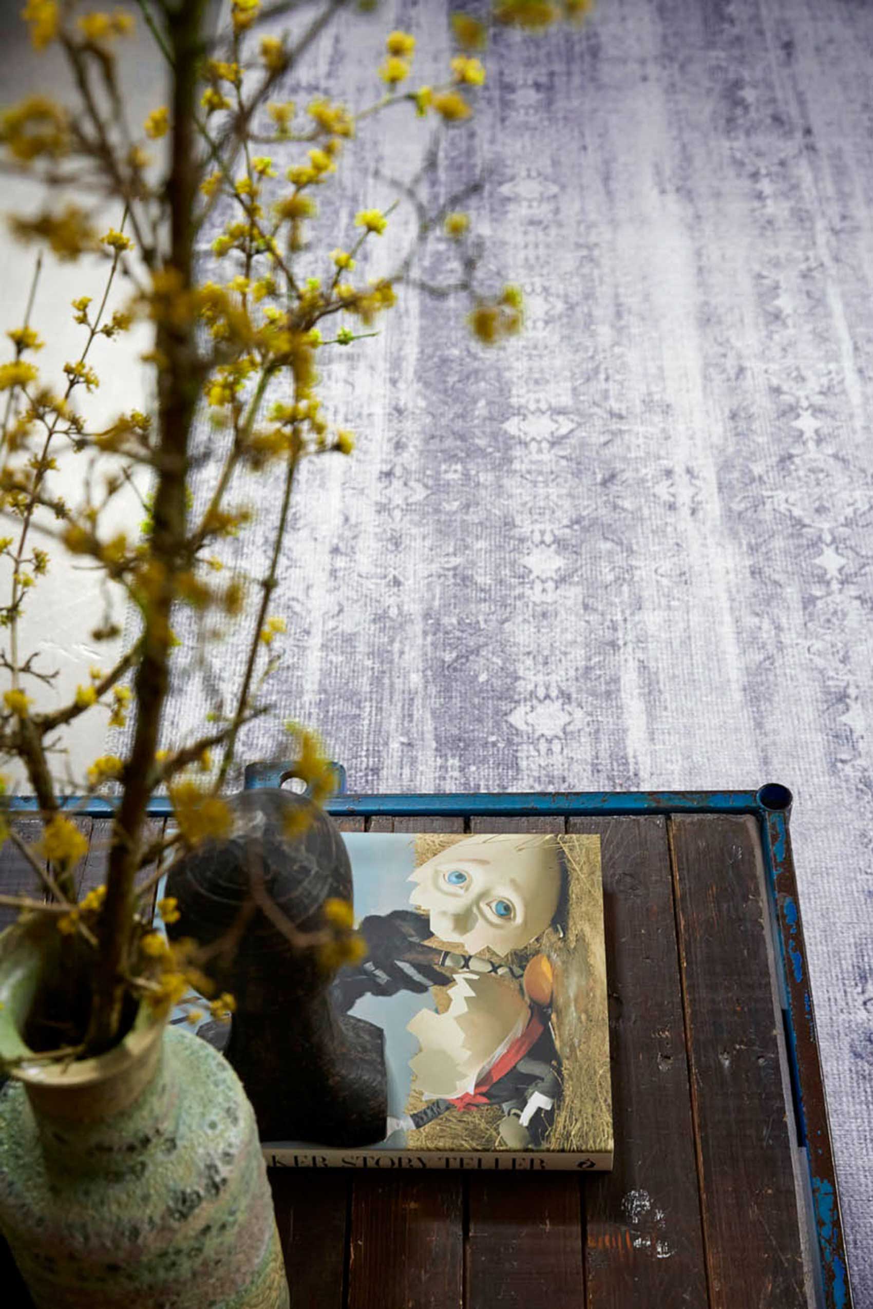 Vintage Teppich Grau Silber 