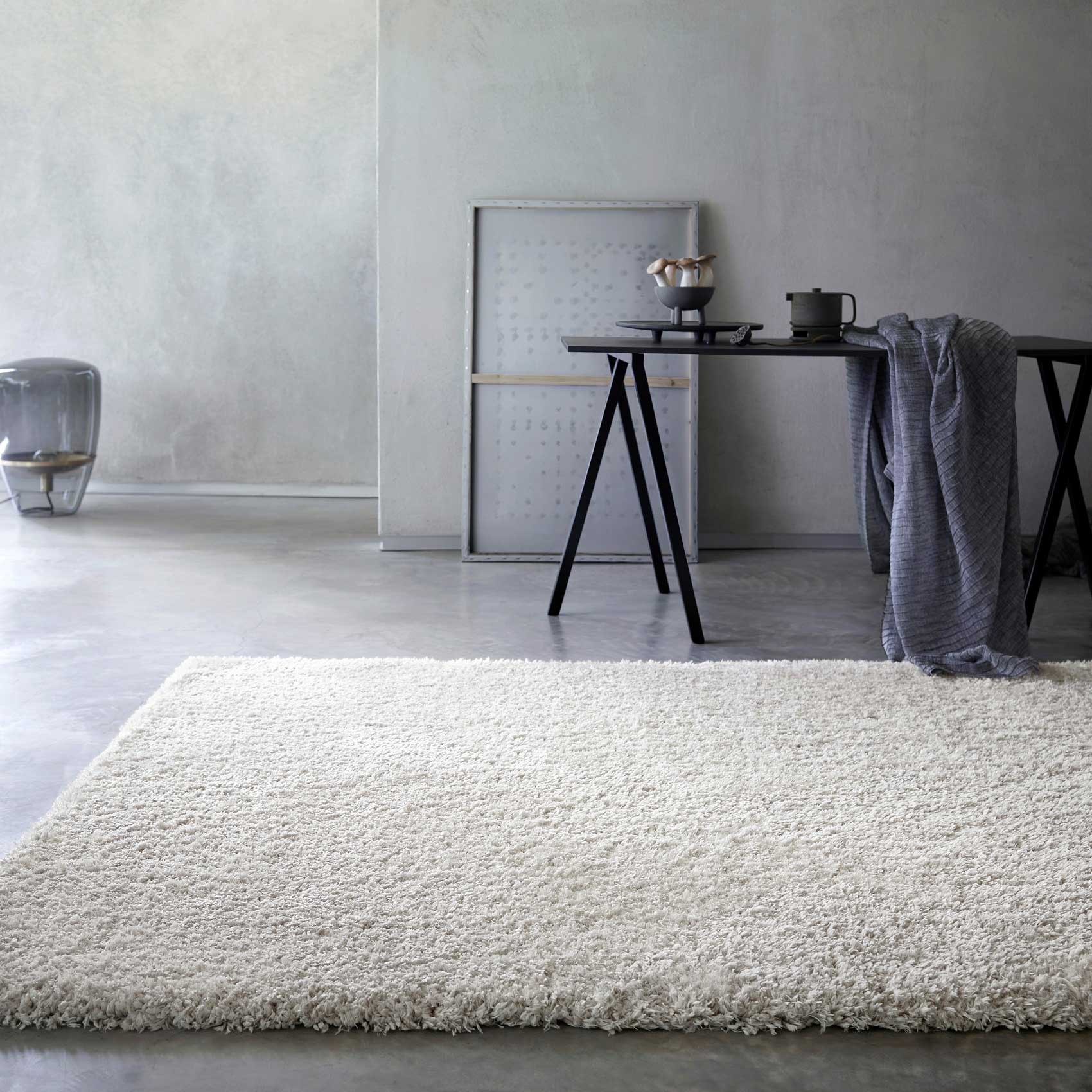 Teppich Creme Weiß Hochflor 