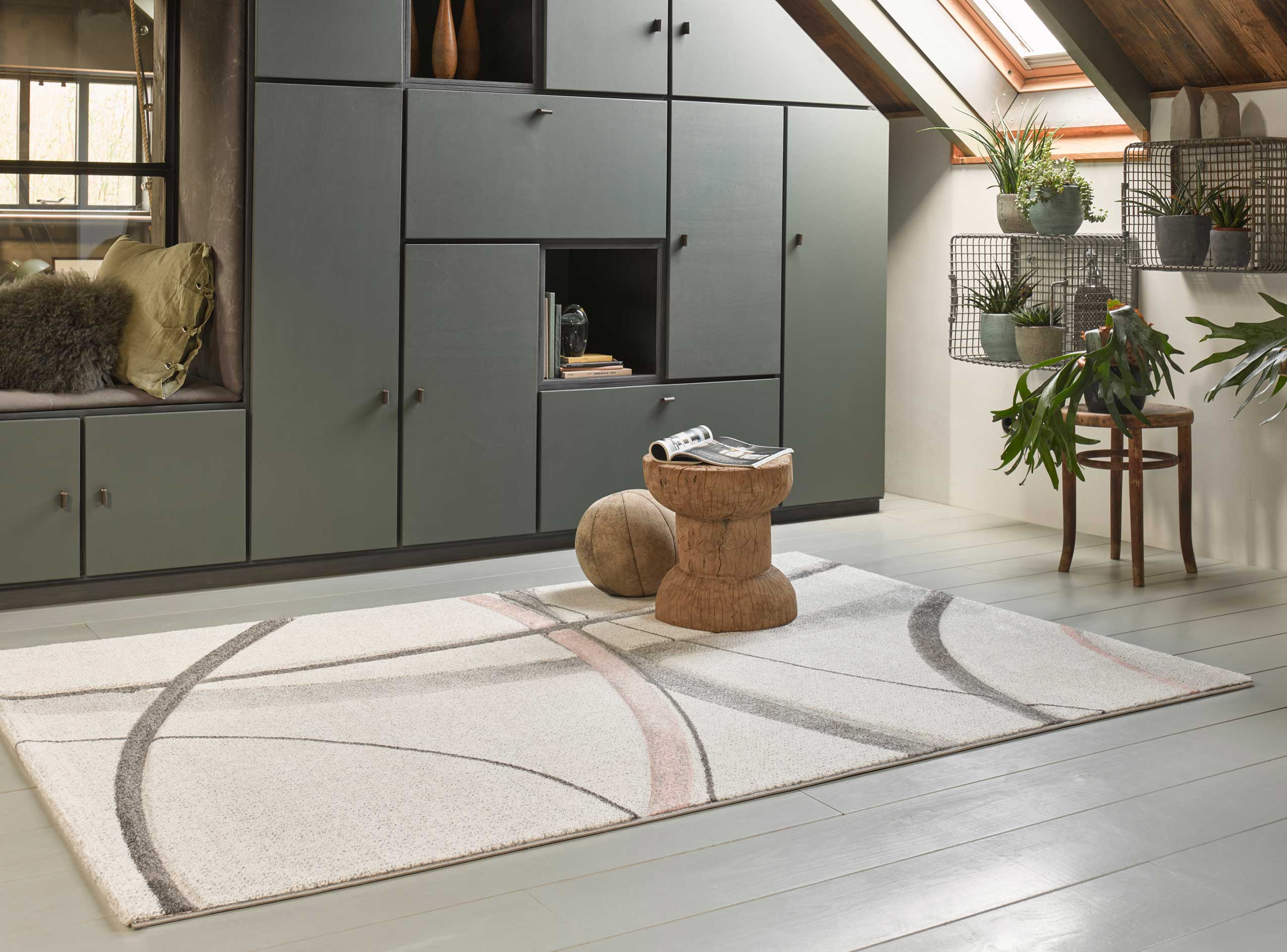 Teppich Kurzflor beige rosa 