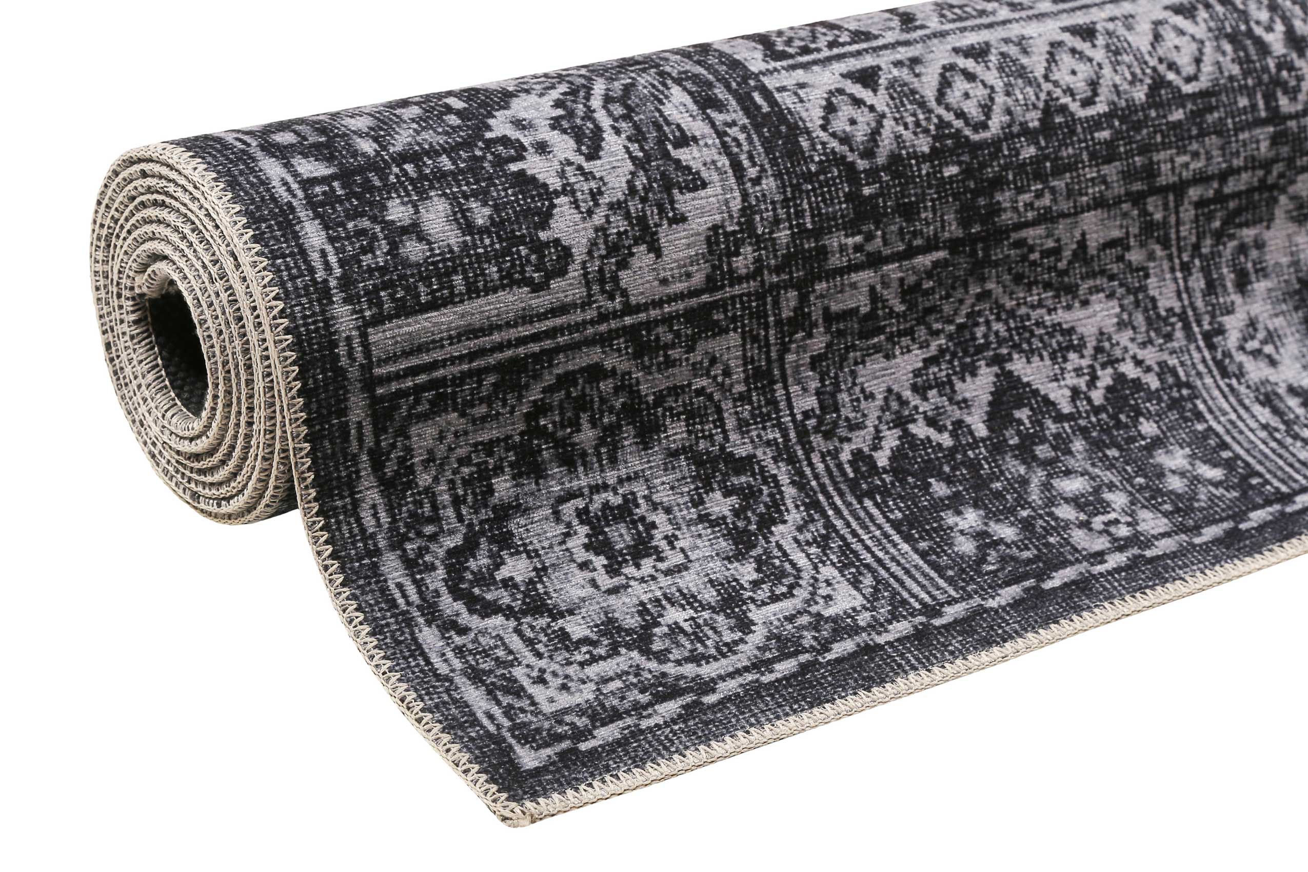Vintage Teppich Grau Anthrazit Kurzflor 