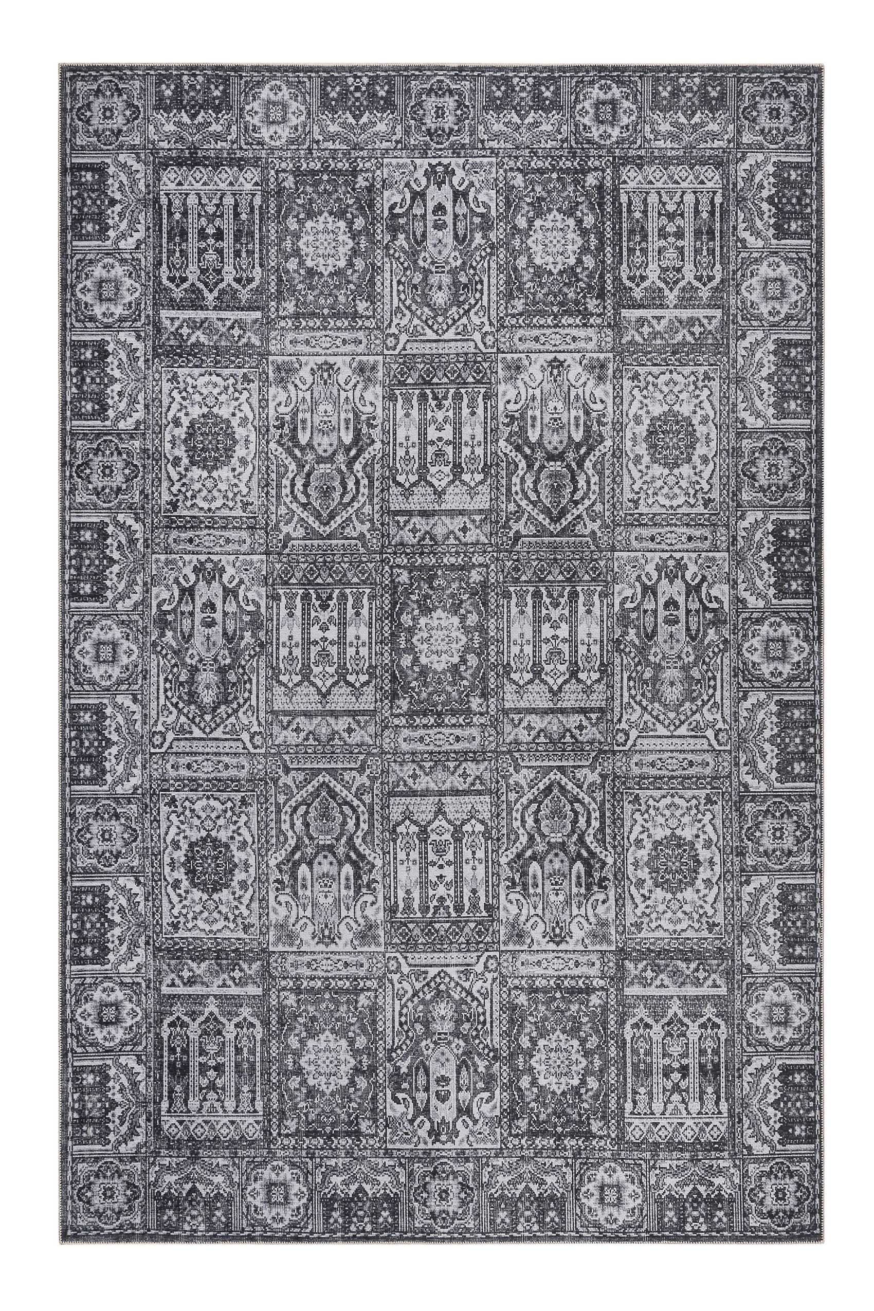 Vintage Teppich Grau Anthrazit Kurzflor 