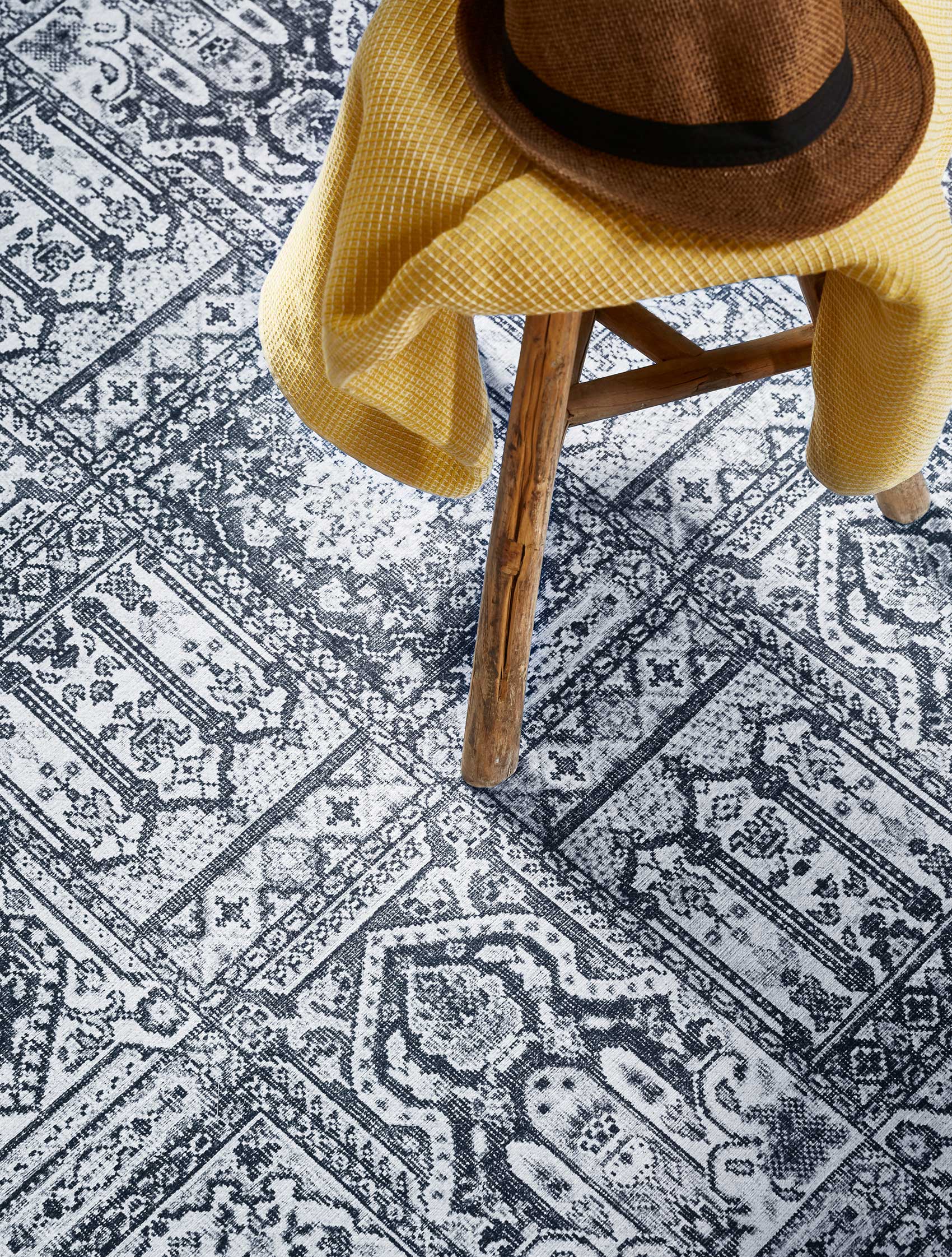 Vintage Teppich Grau Anthrazit Kurzflor 