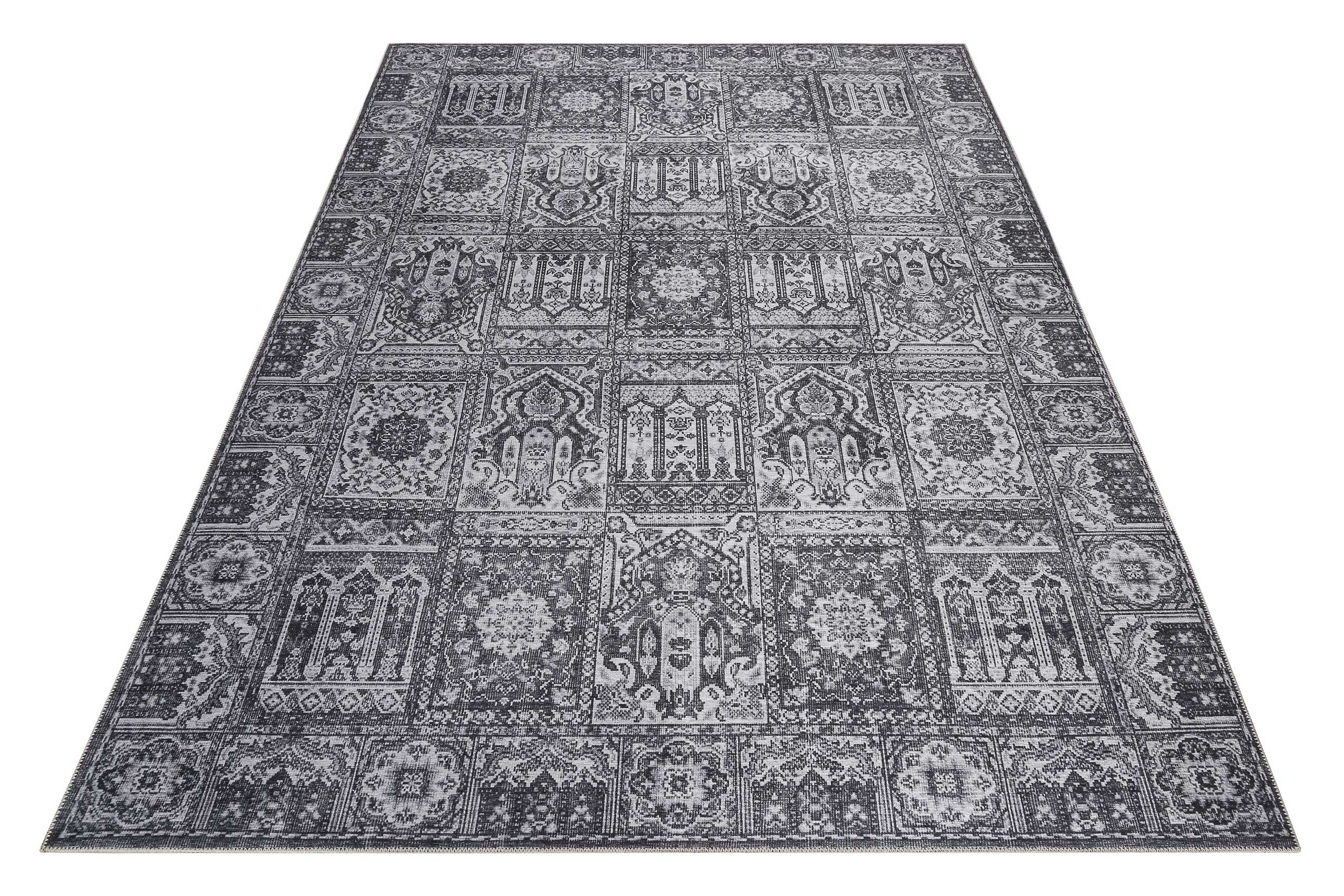 Vintage Teppich Grau Anthrazit Kurzflor 