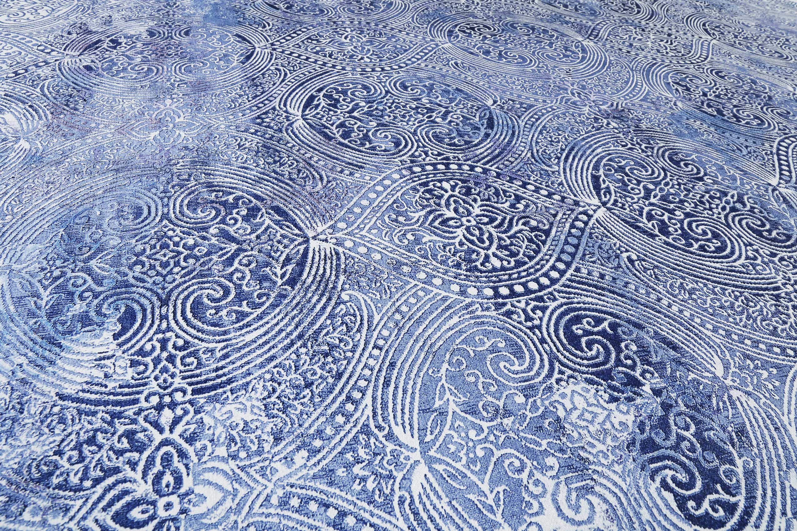 Vintage Teppich Blau Kurzflor 