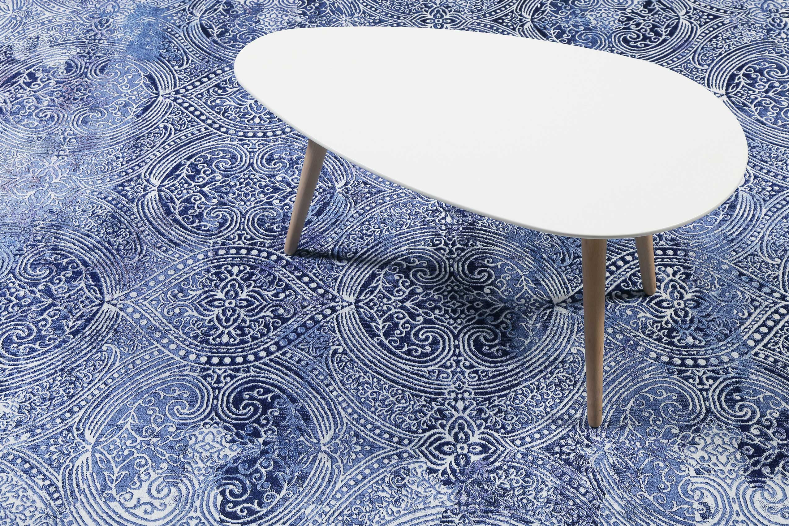 Vintage Teppich Blau Kurzflor 