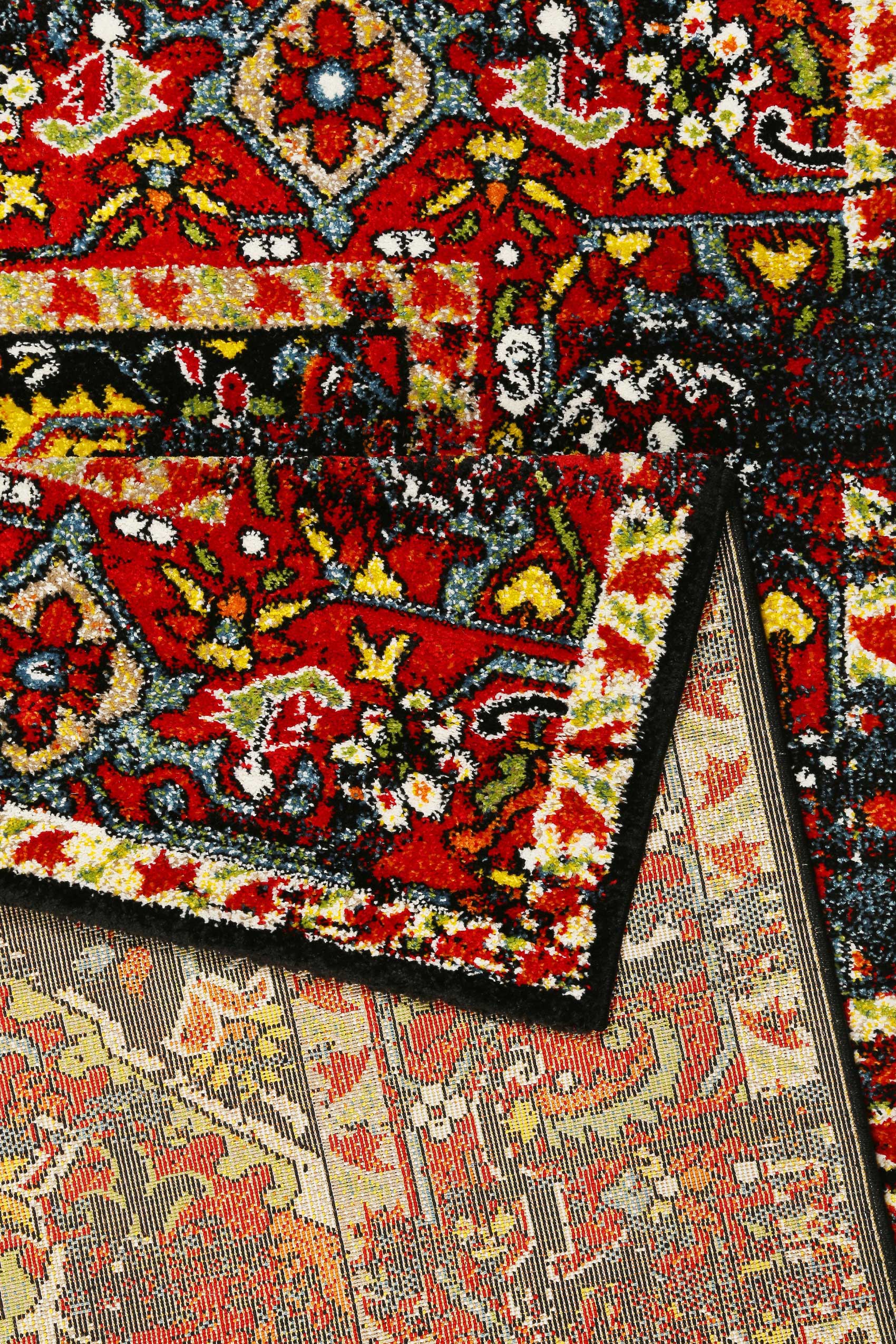 Teppich Blau Rot Kurzflor 