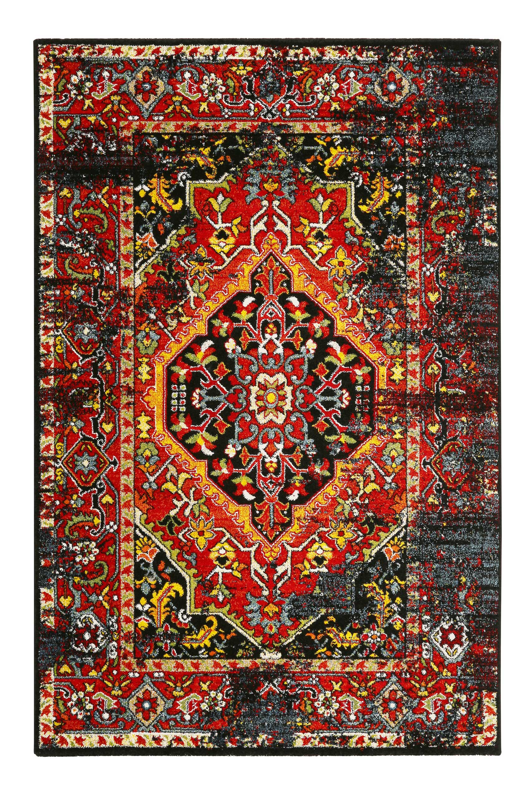 Teppich Blau Rot Kurzflor 