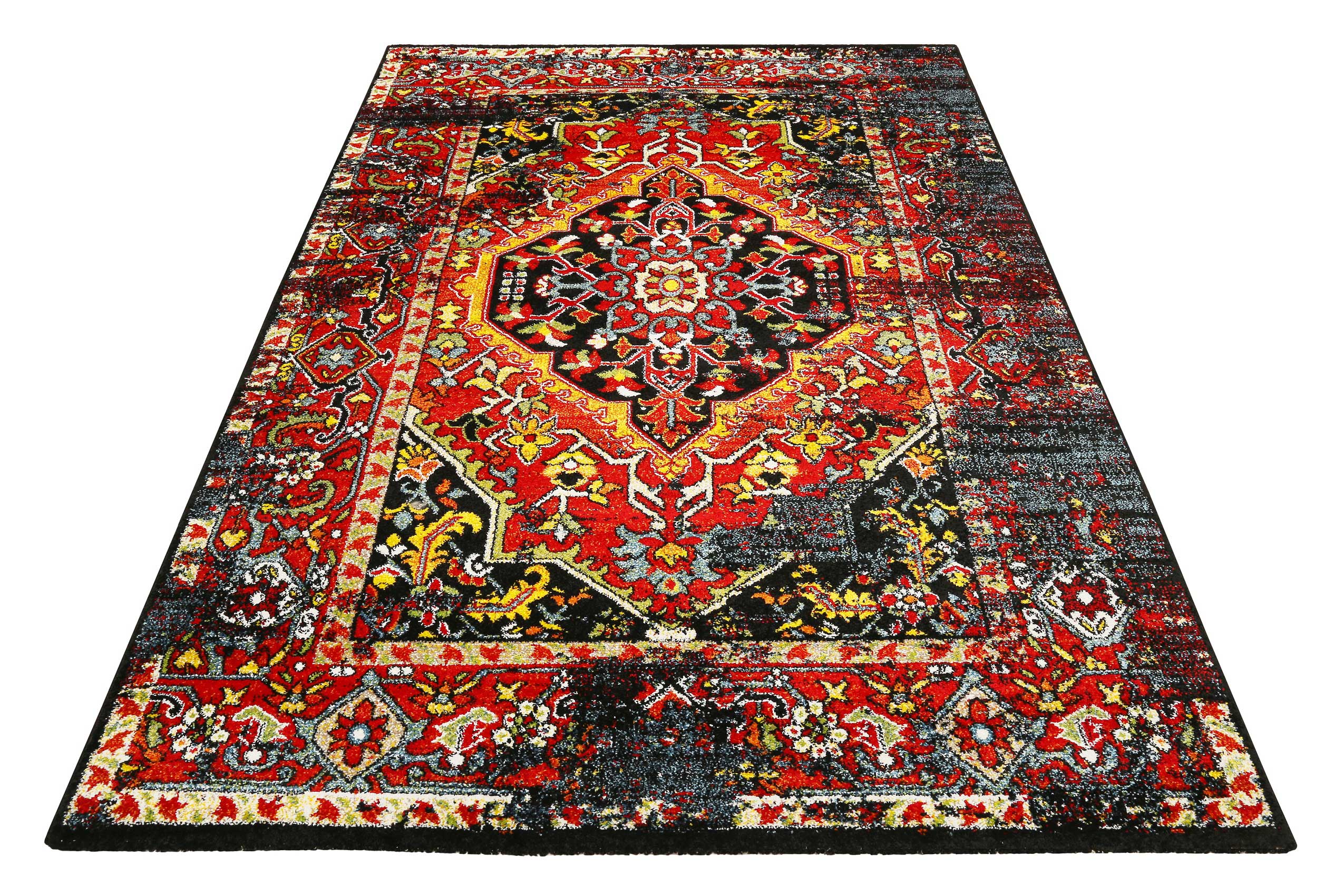 Teppich Blau Rot Kurzflor 
