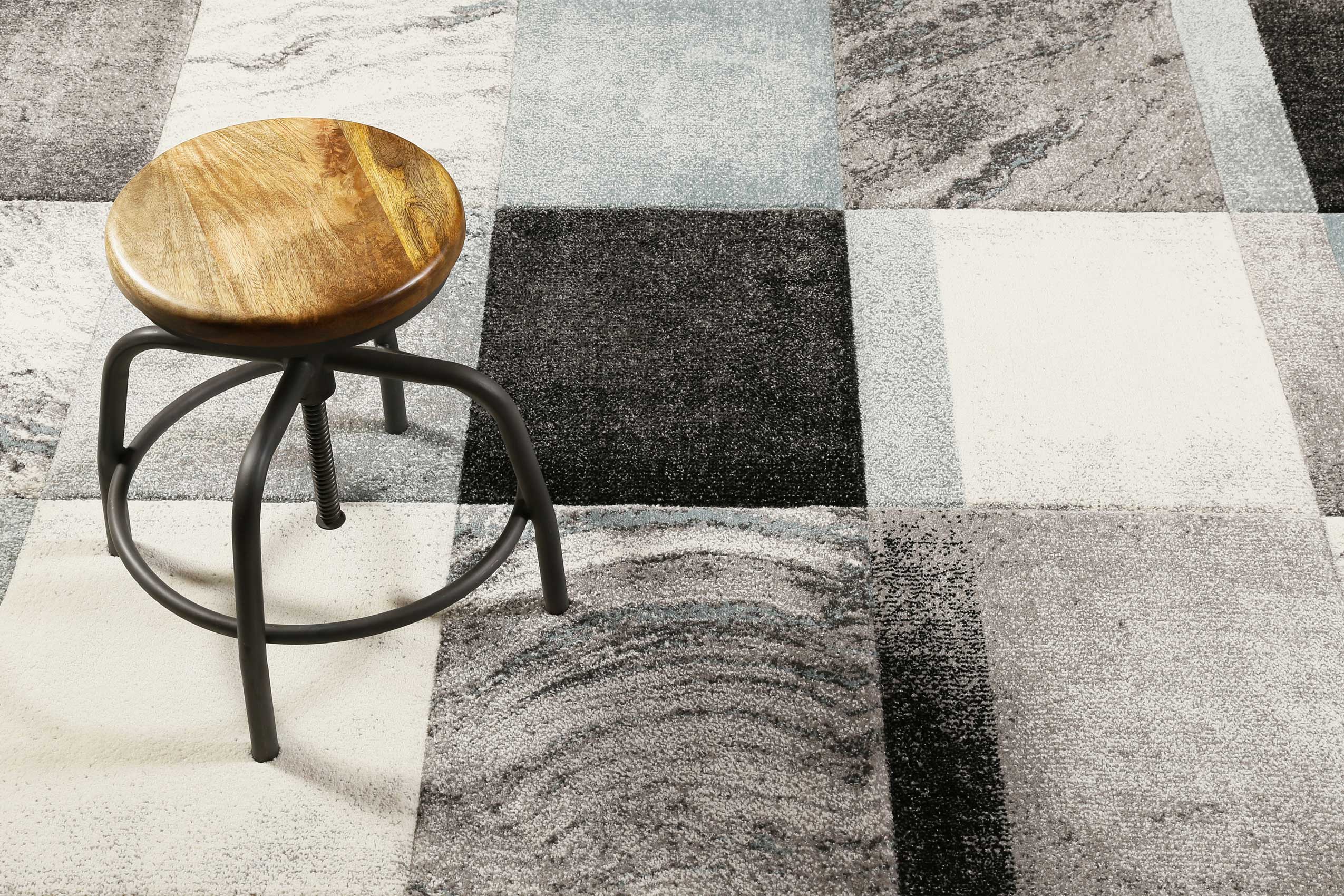 Teppich Kurzflor Grau Silber Blau 