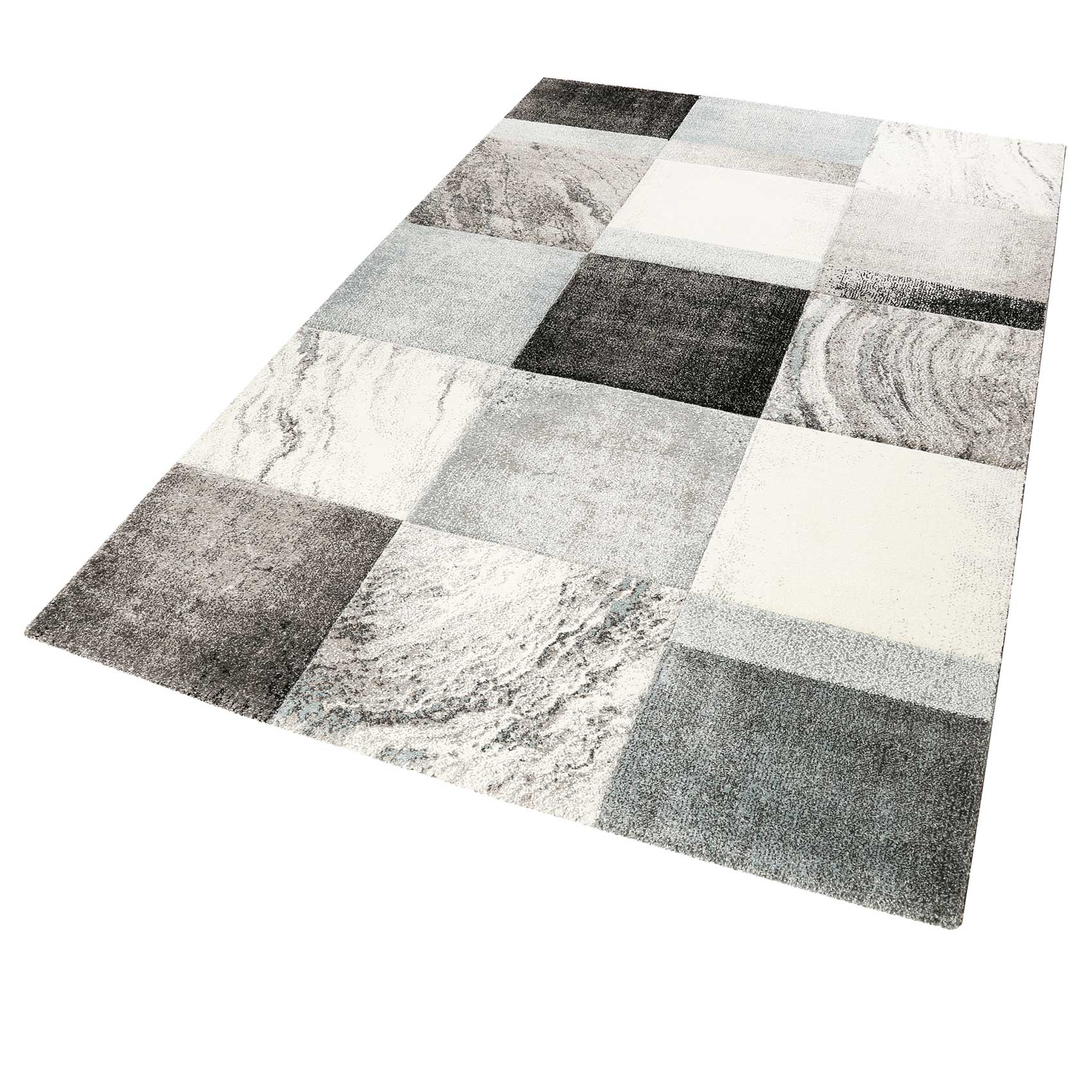 Teppich Kurzflor Grau Silber Blau 