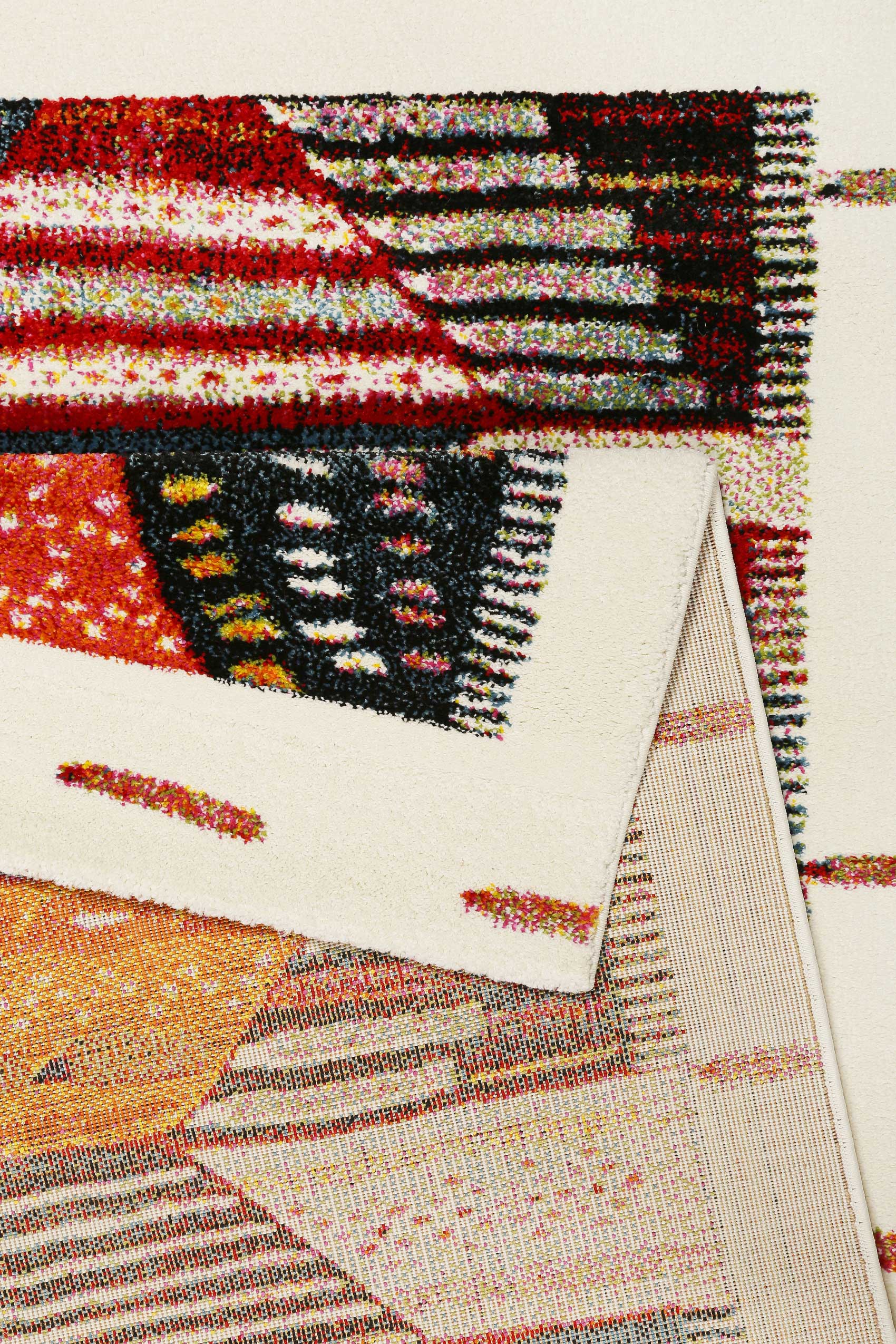 Teppich Orange Rot Beige Kurzflor 
