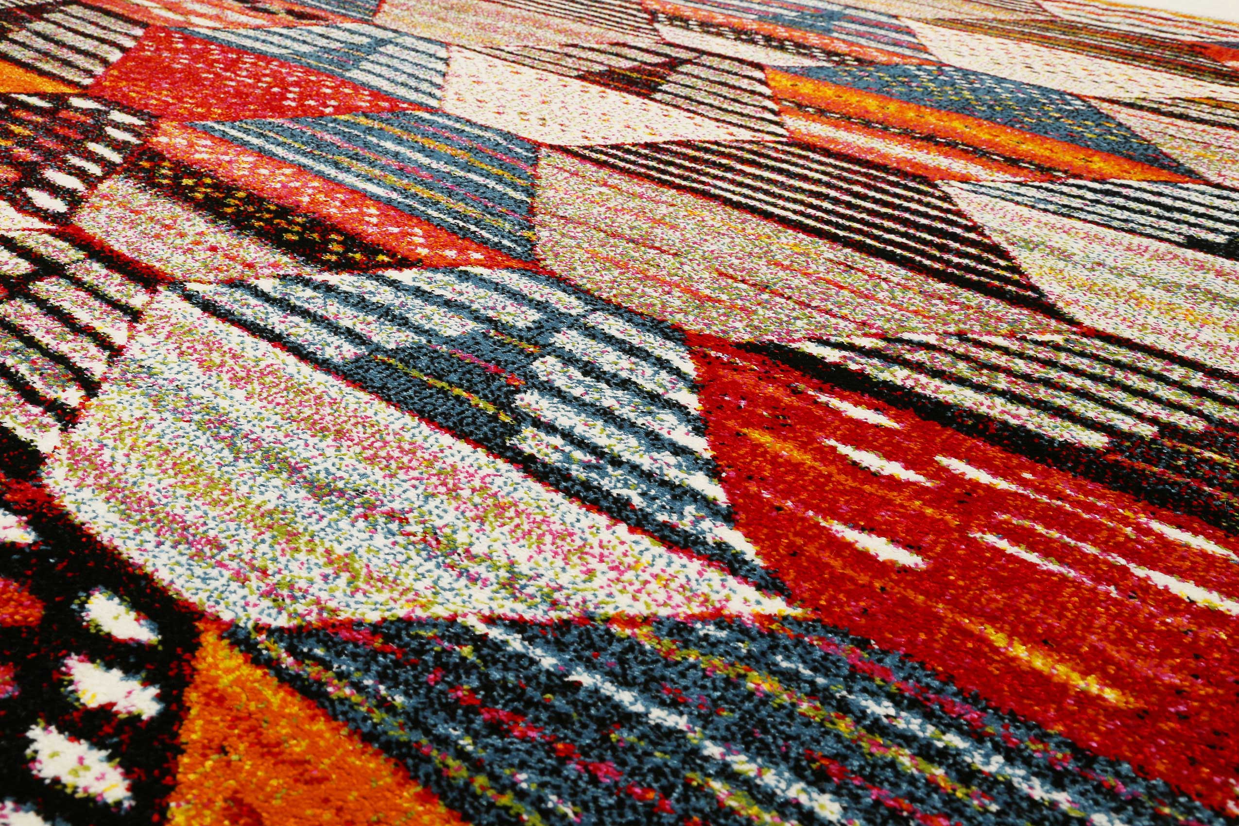 Teppich Orange Rot Beige Kurzflor 