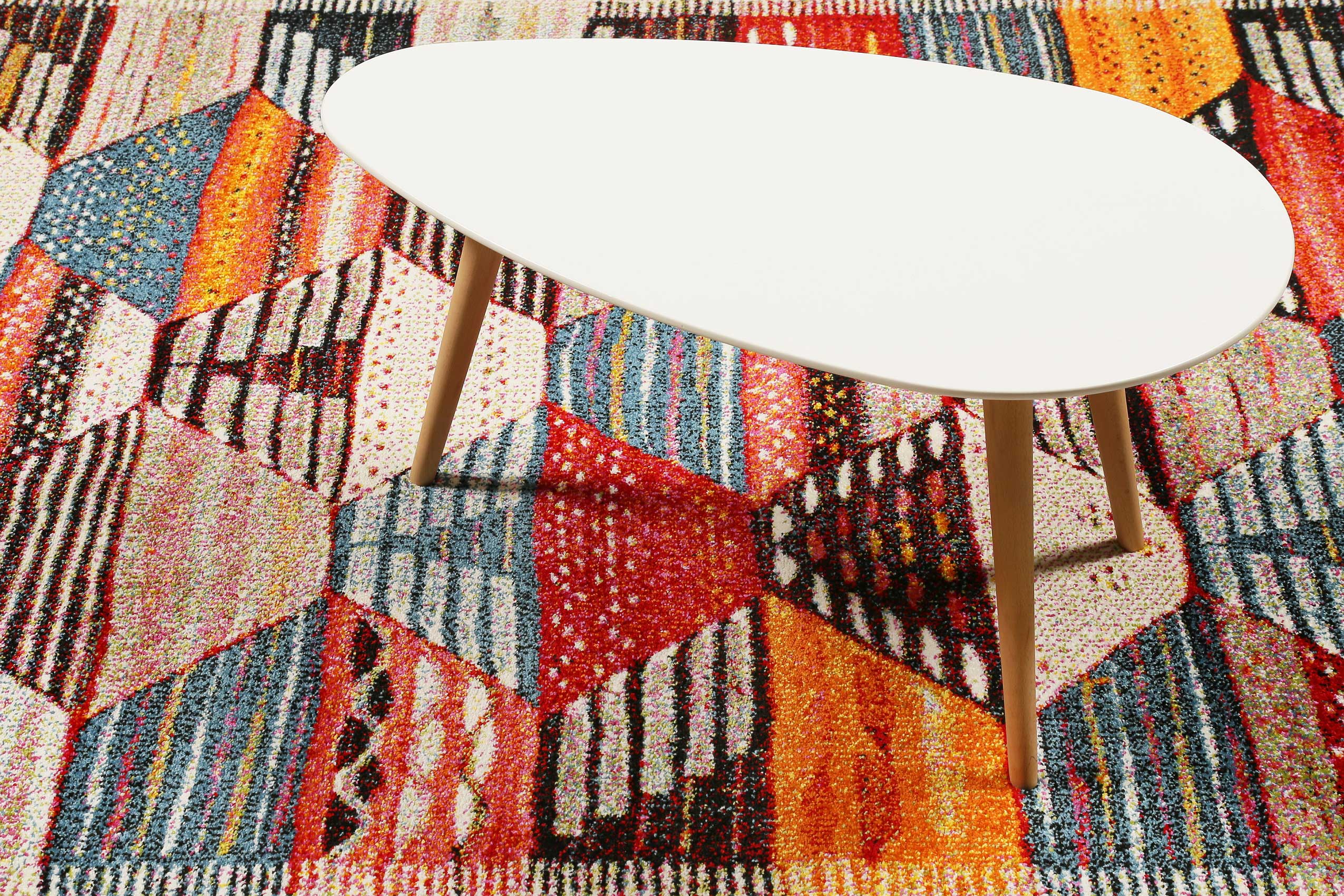 Teppich Orange Rot Beige Kurzflor 