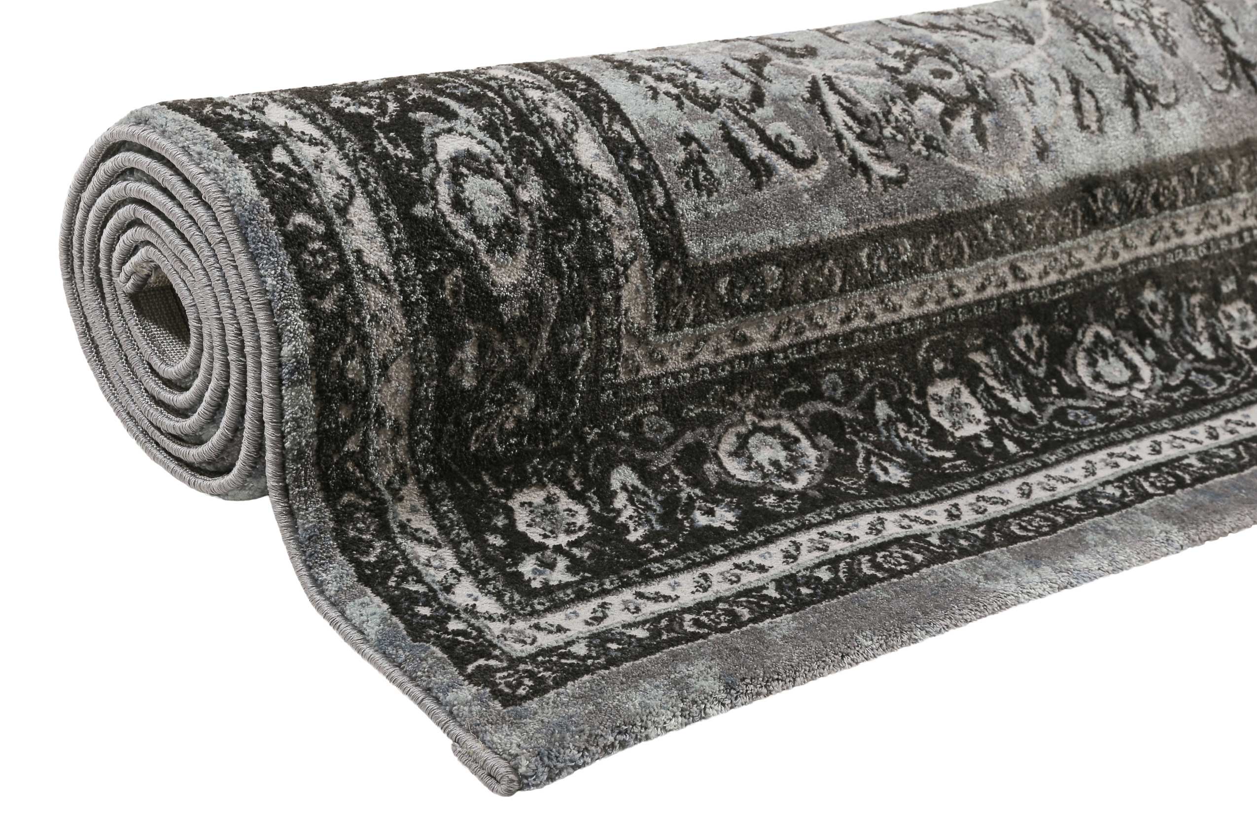 Teppich Grau Schwarz Blau Kurzflor 