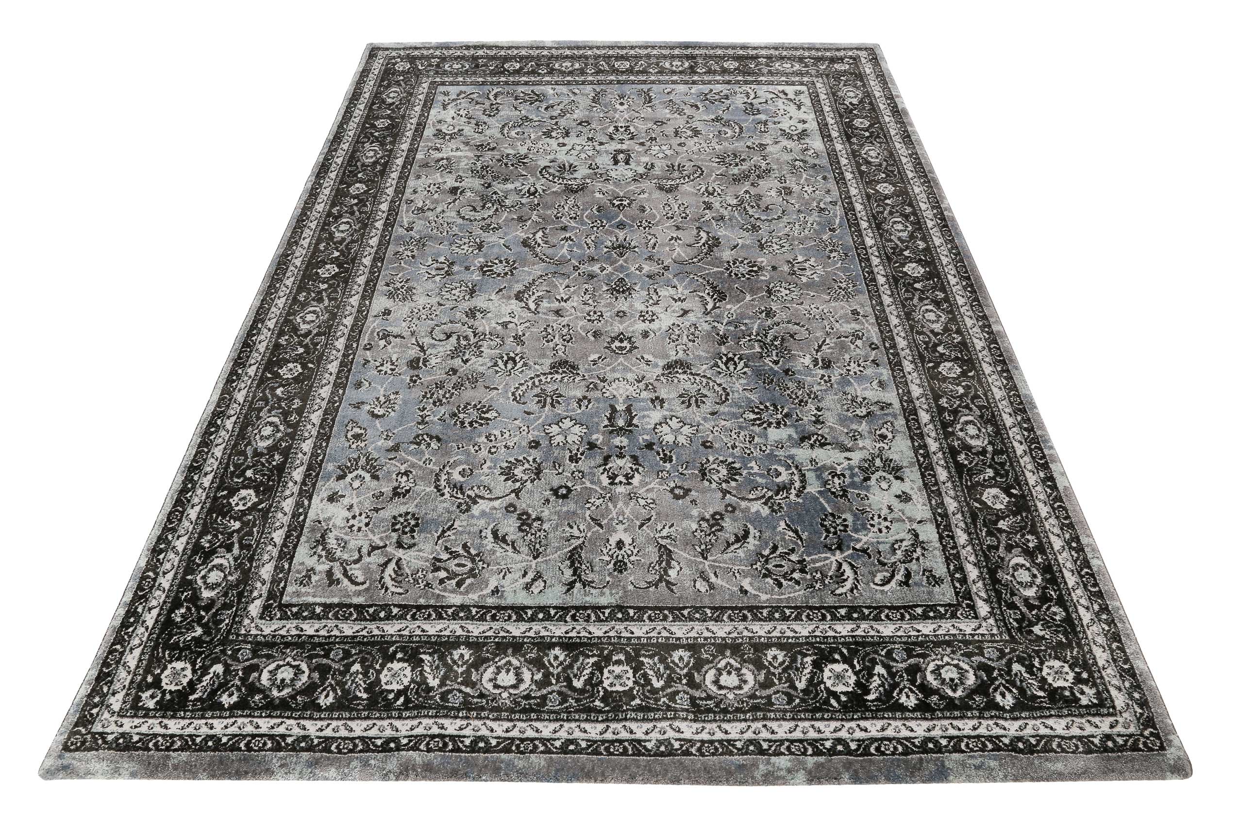 Teppich Grau Schwarz Blau Kurzflor 