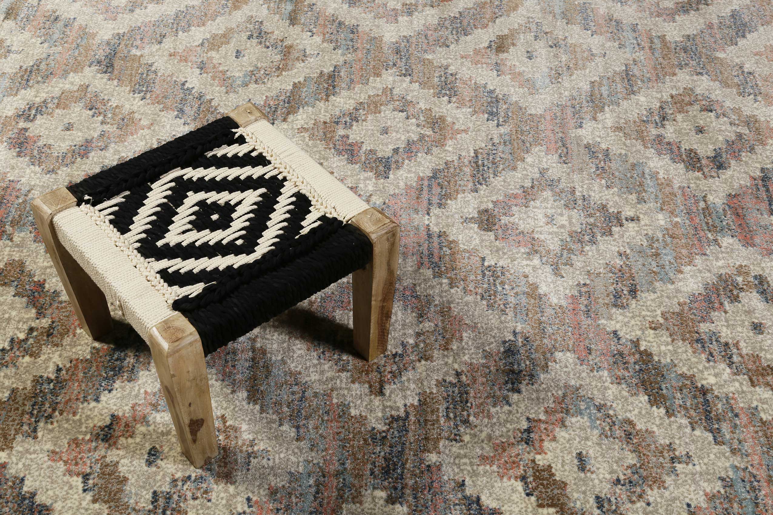 Teppich Beige Rosa Blau Kurzflor 
