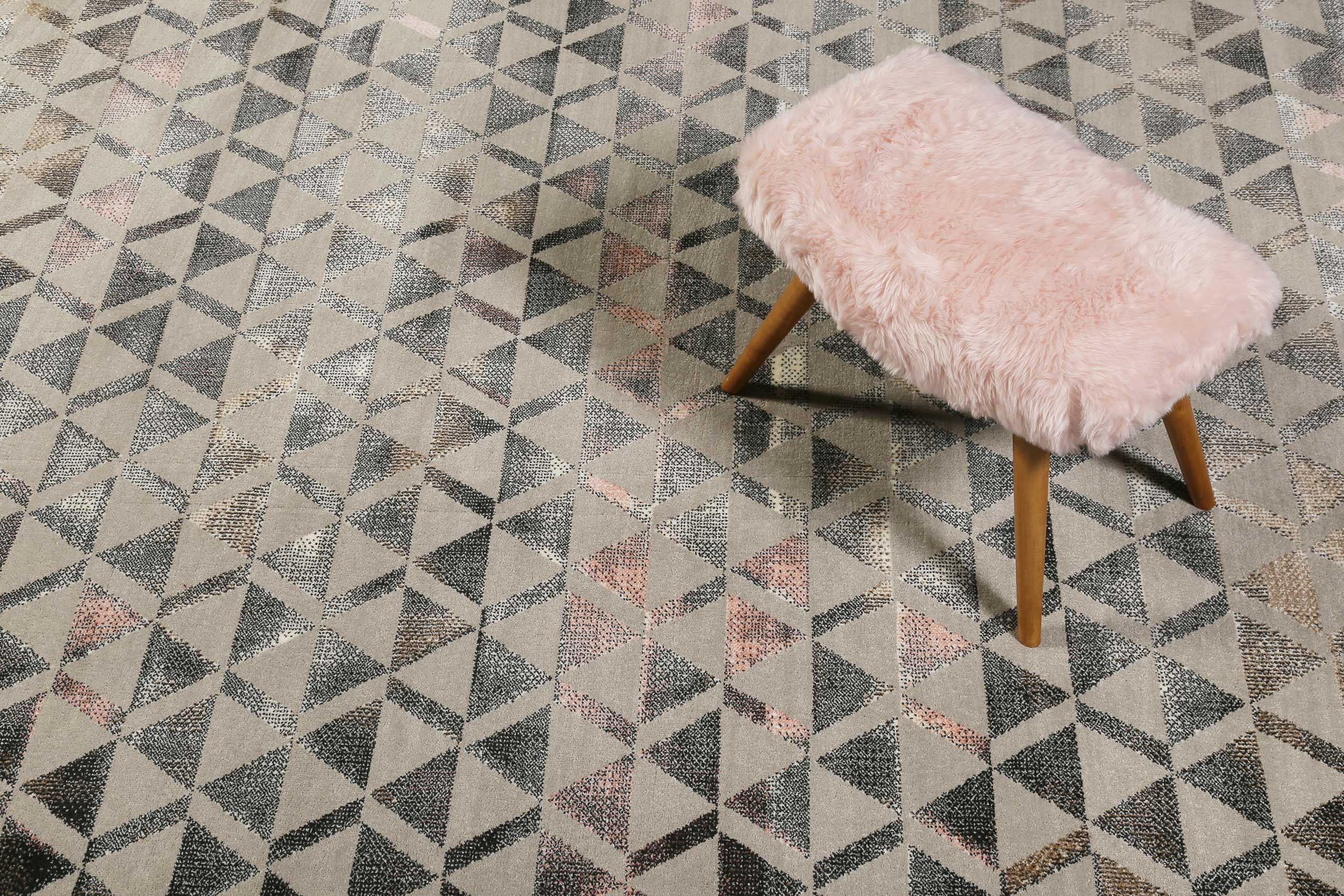 Teppich Grau Schwarz Rosa Kurzflor 