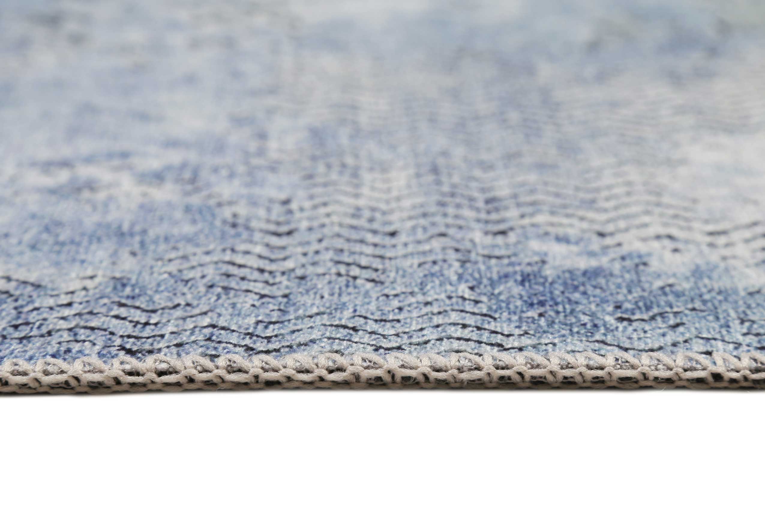 Vintage Teppich Blau Grau Kurzflor 