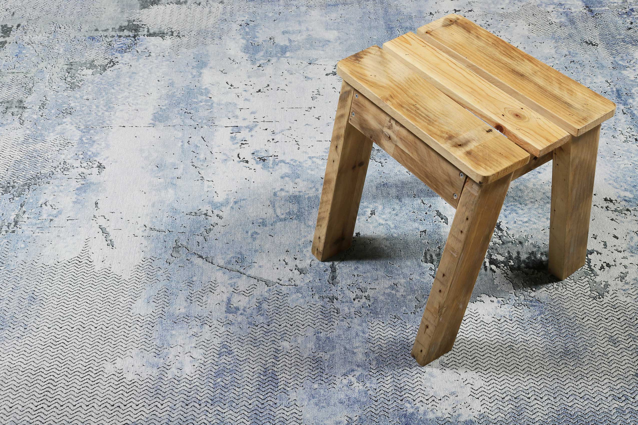 Vintage Teppich Blau Grau Kurzflor 