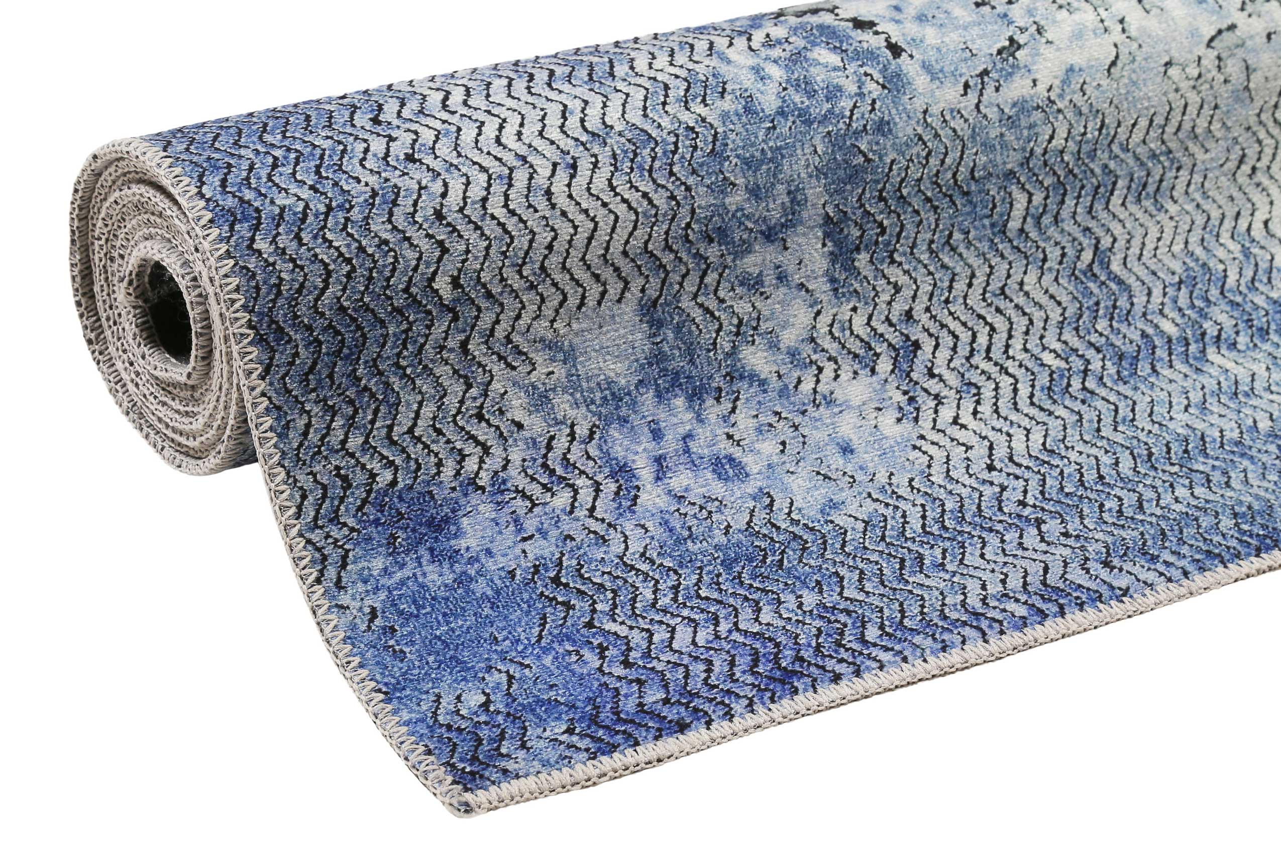 Vintage Teppich Blau Grau Kurzflor 
