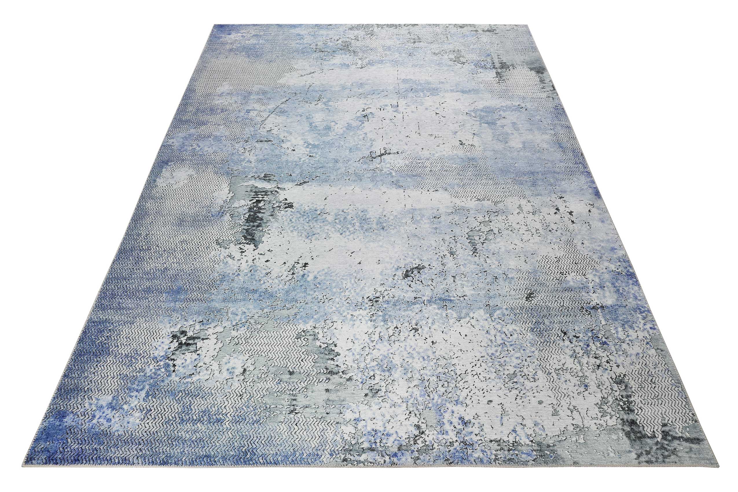 Vintage Teppich Blau Grau Kurzflor 