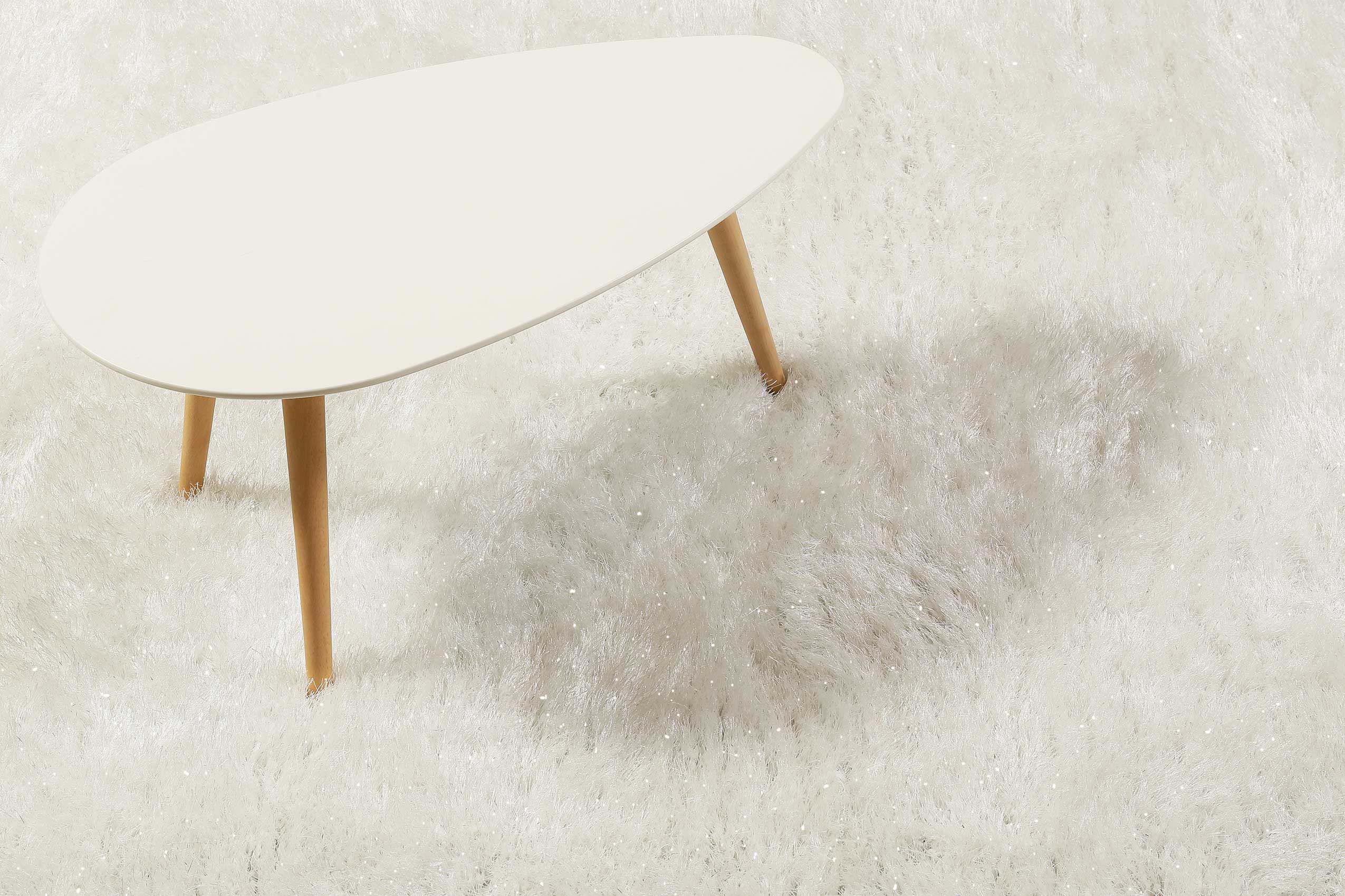 Teppich Creme Weiß glänzend Hochflor 