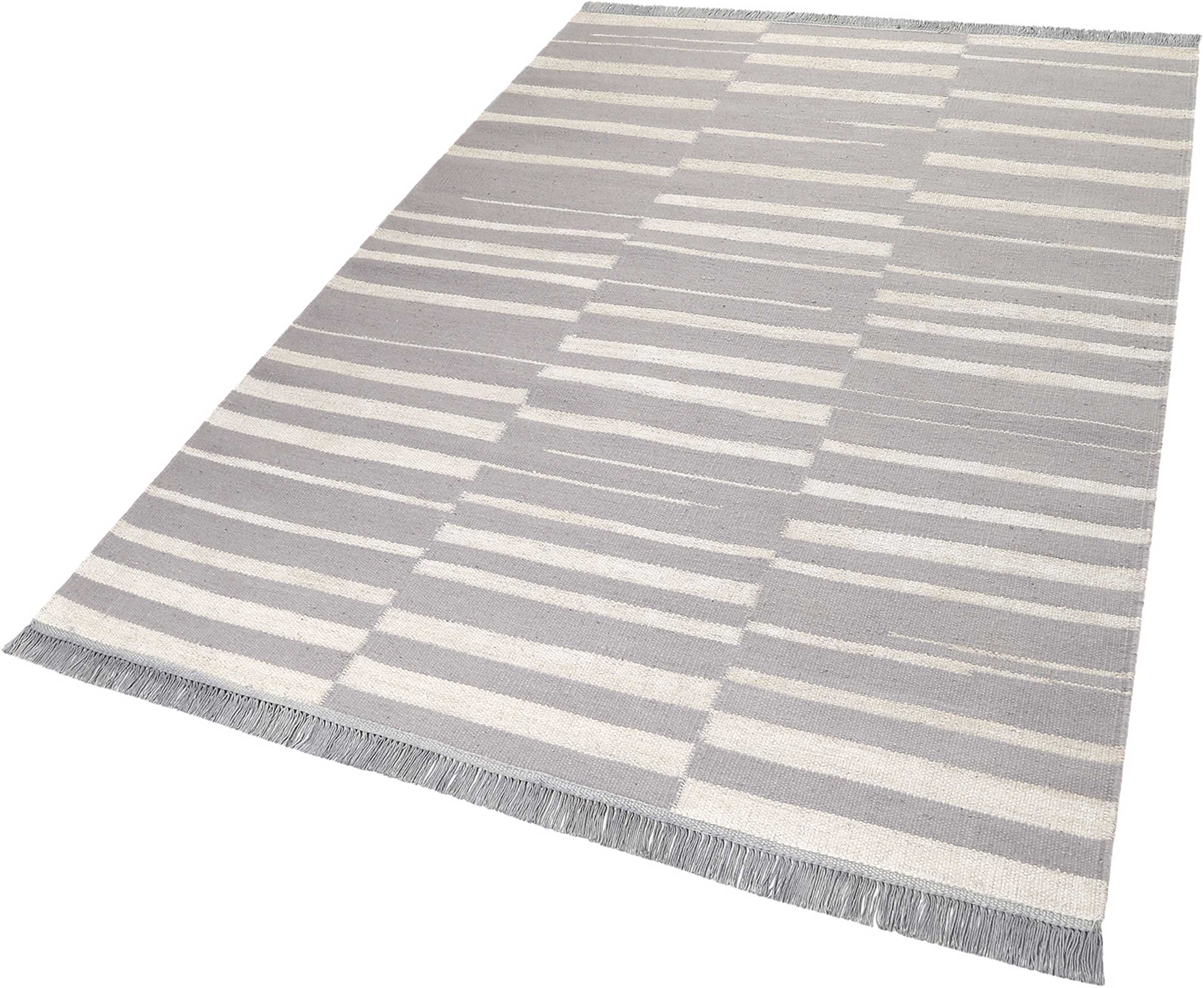 Kelim Teppich Grau Beige aus Naturfasern 