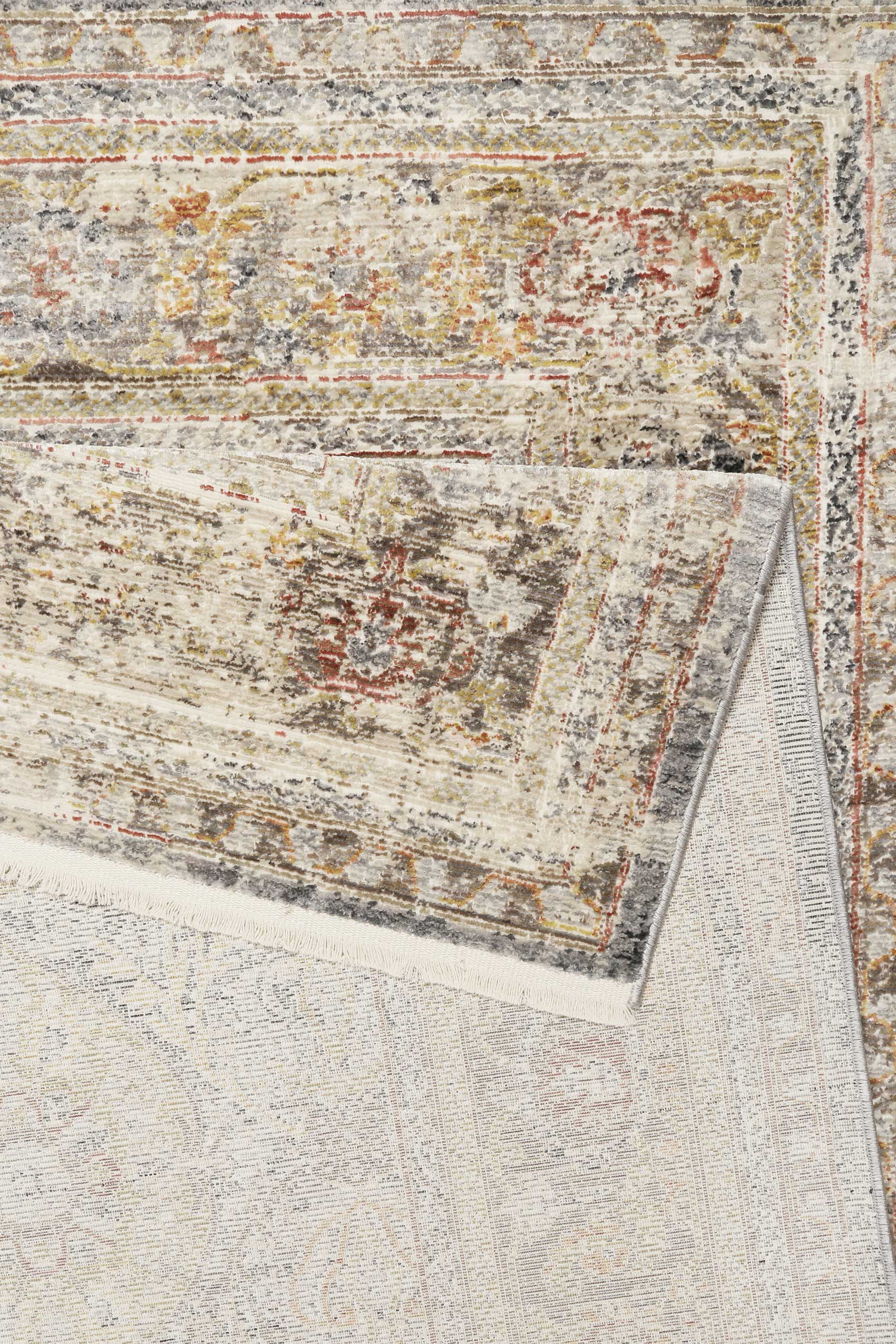 Teppich Grau Gelb Vintage Kurzflor 