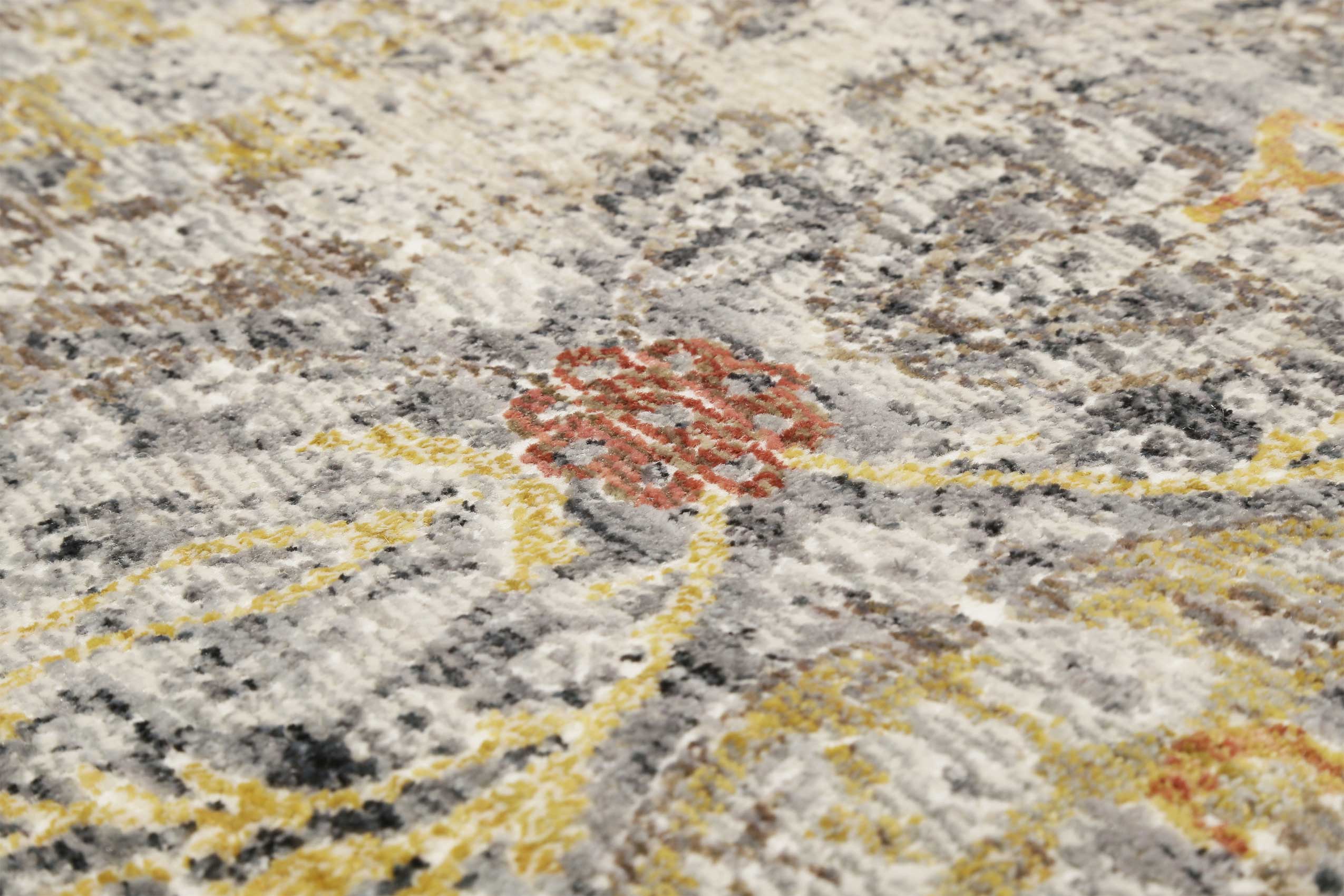 Teppich Grau Gelb Vintage Kurzflor 