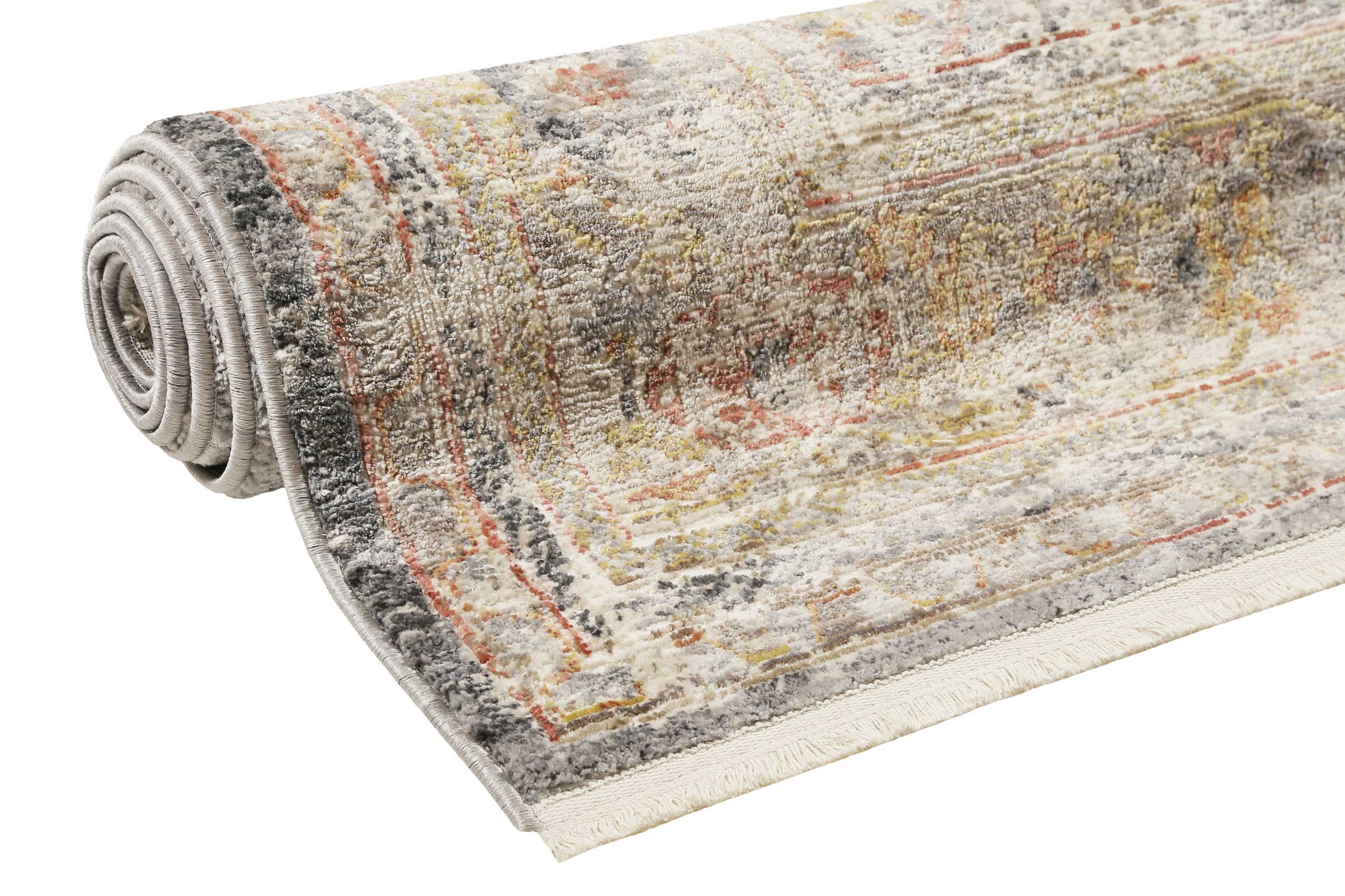Teppich Grau Gelb Vintage Kurzflor 