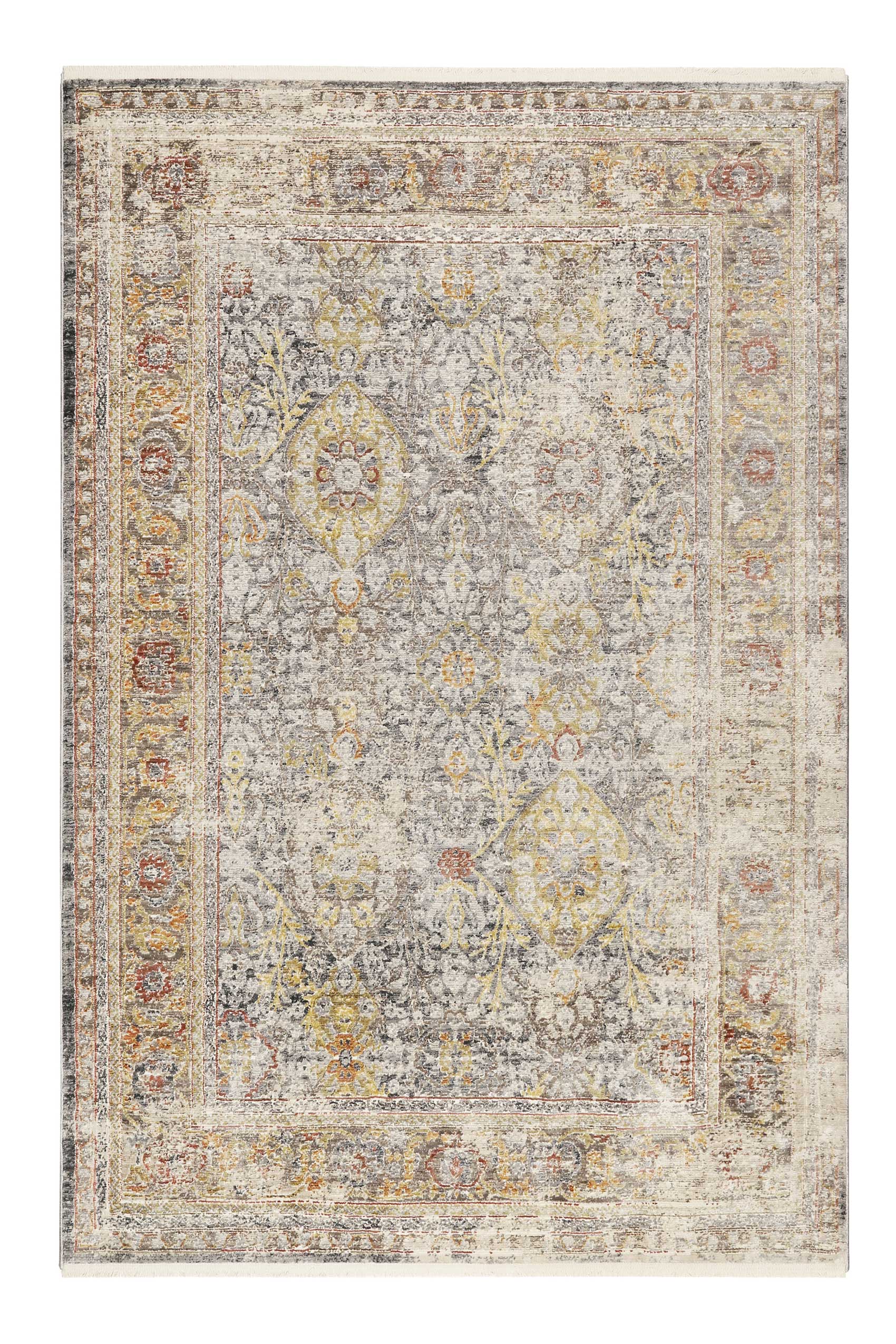 Teppich Grau Gelb Vintage Kurzflor 