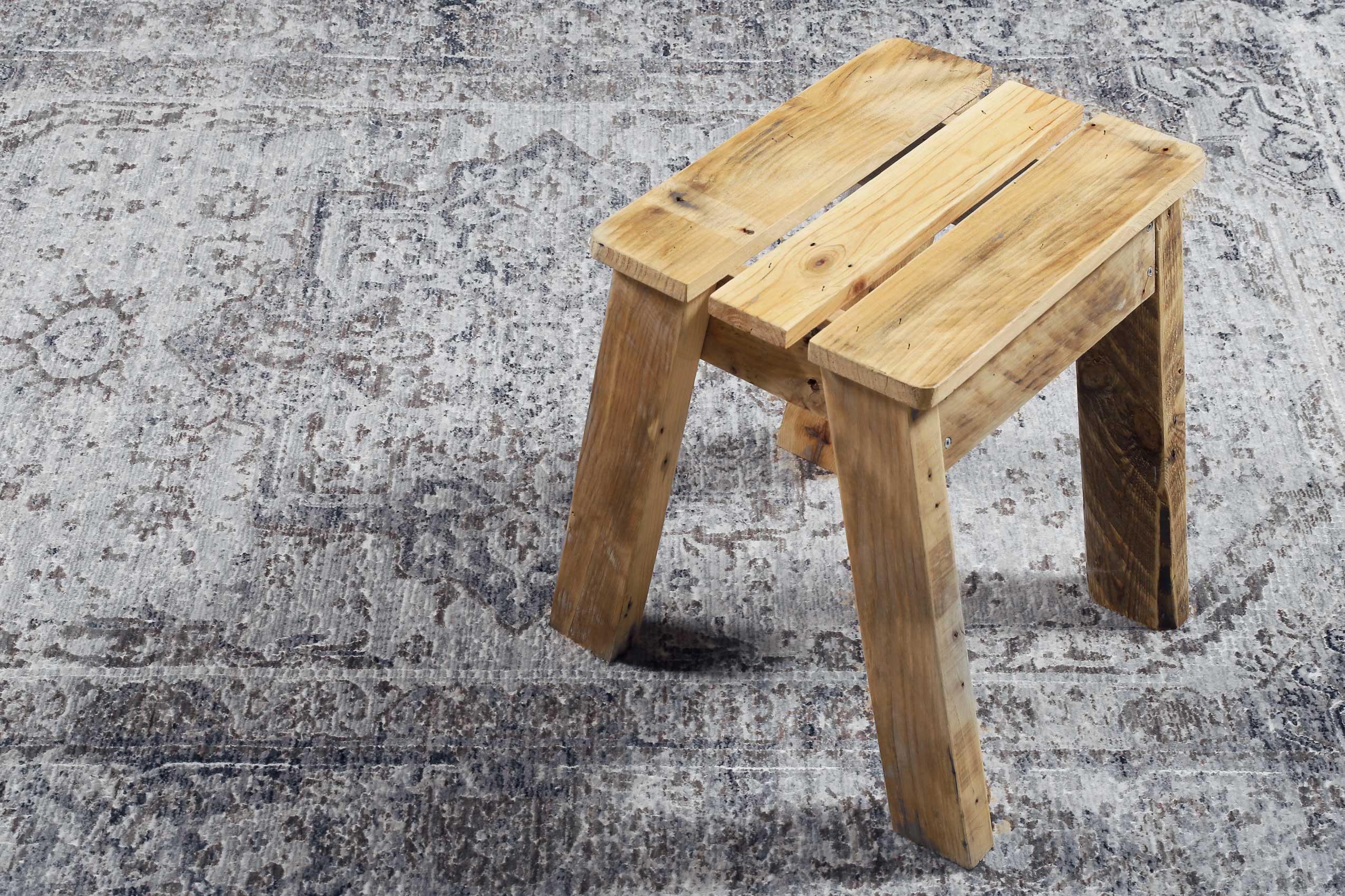 Teppich Grau Blau Vintage Kurzflor 