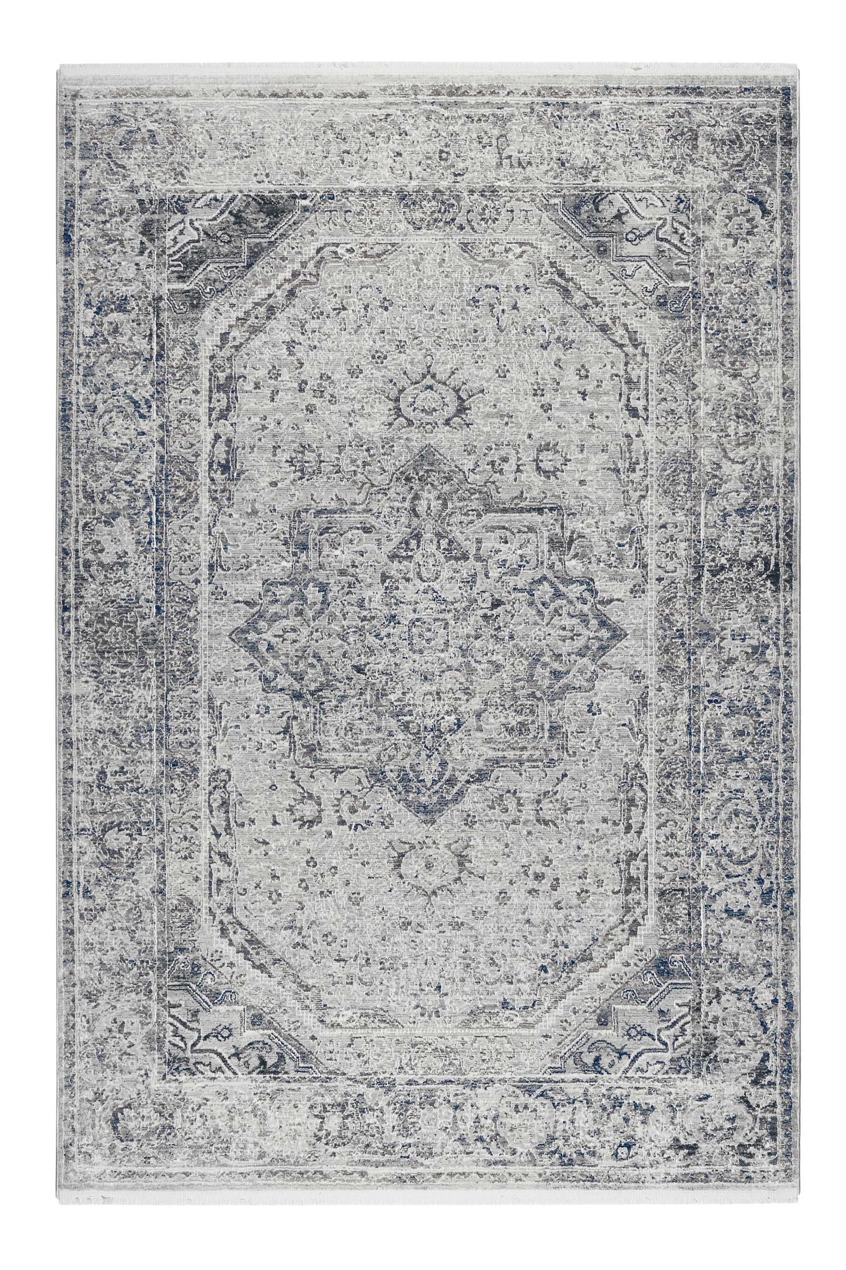 Teppich Grau Blau Vintage Kurzflor 