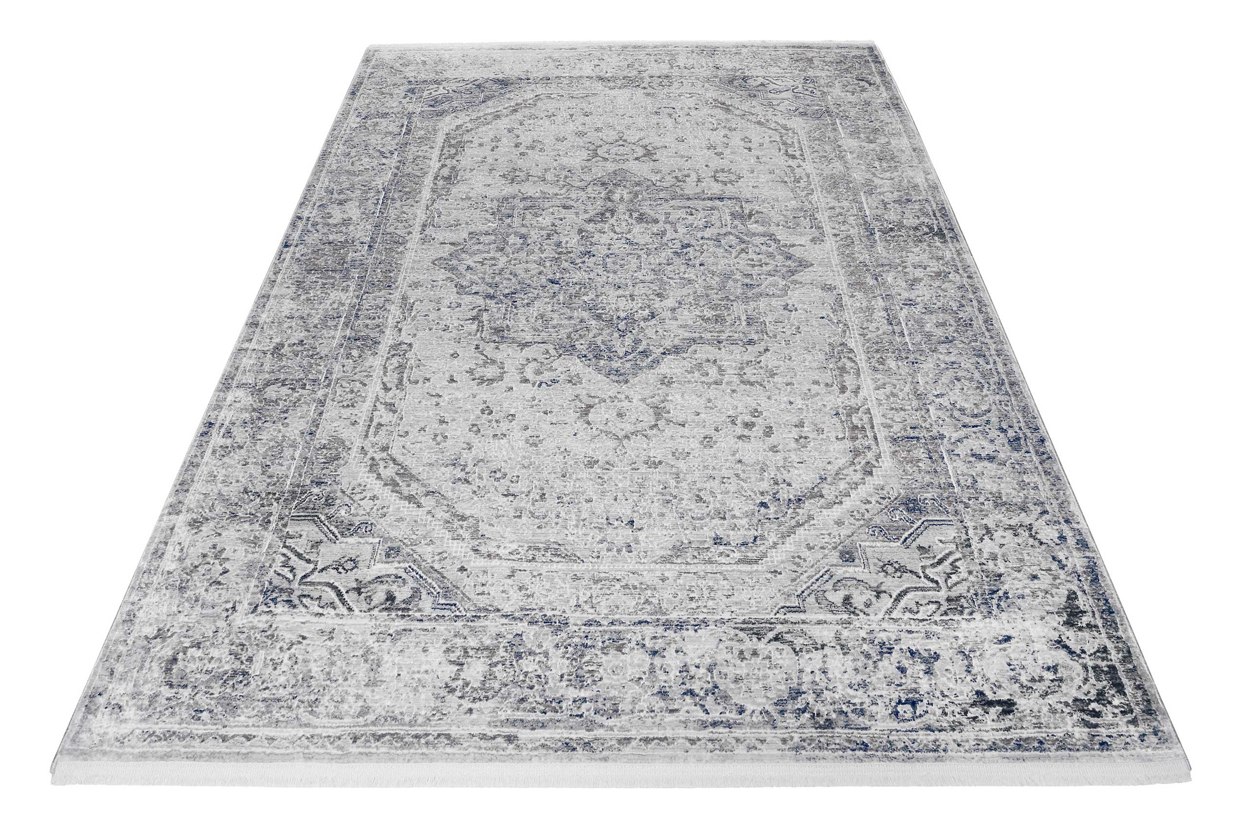 Teppich Grau Blau Vintage Kurzflor 