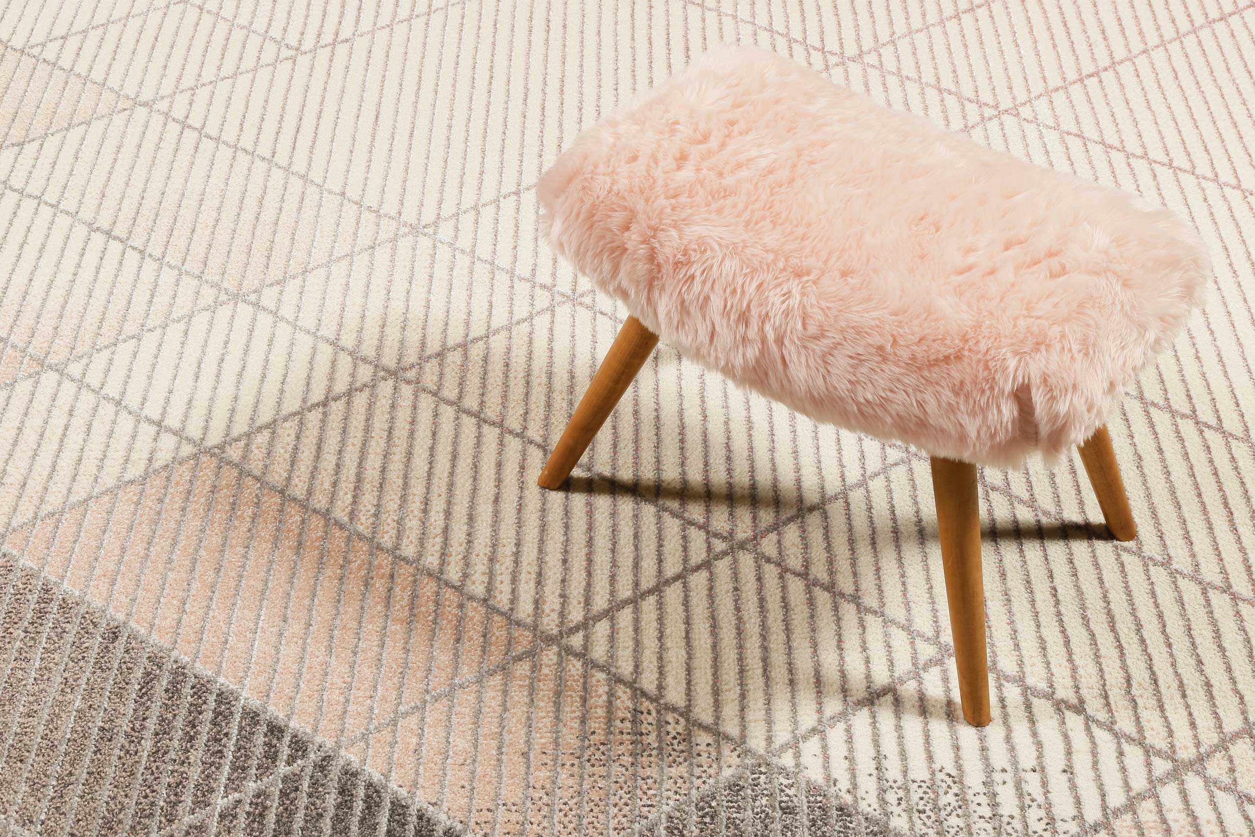 Teppich Rosa Creme Grau Kurzflor 