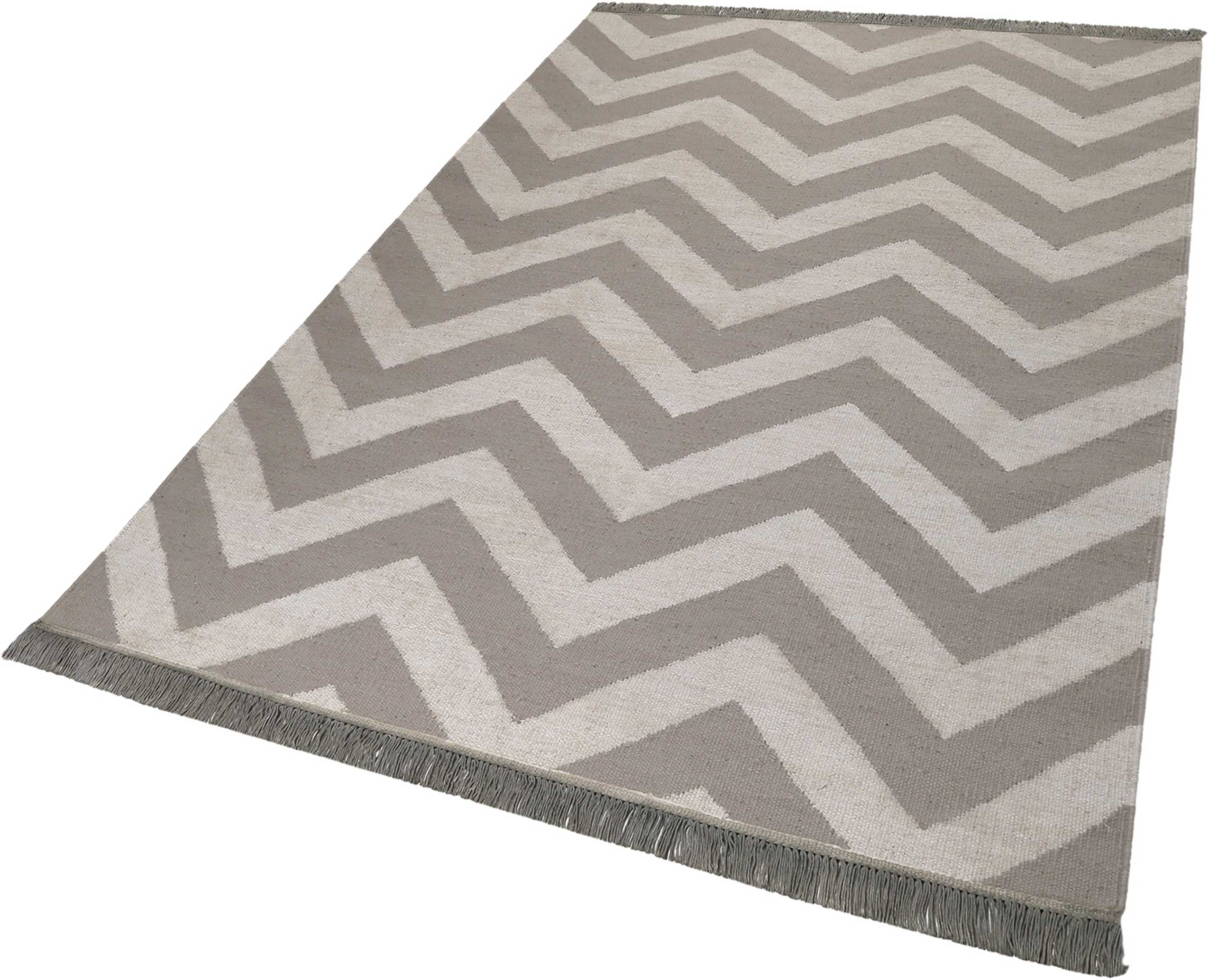Kelim Teppich Grau Beige aus Wolle & Hanf  