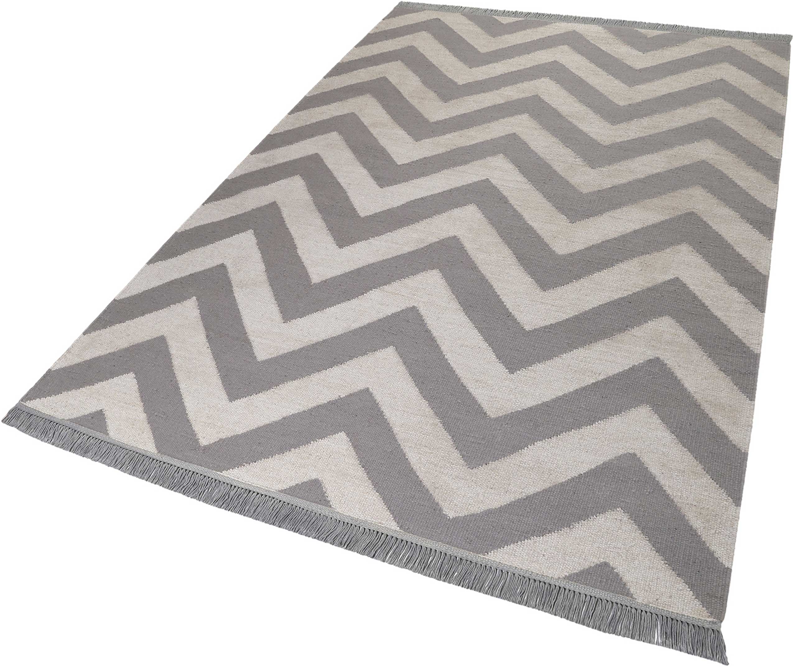Kelim Teppich Grau Creme Beige  aus Wolle & Hanf 